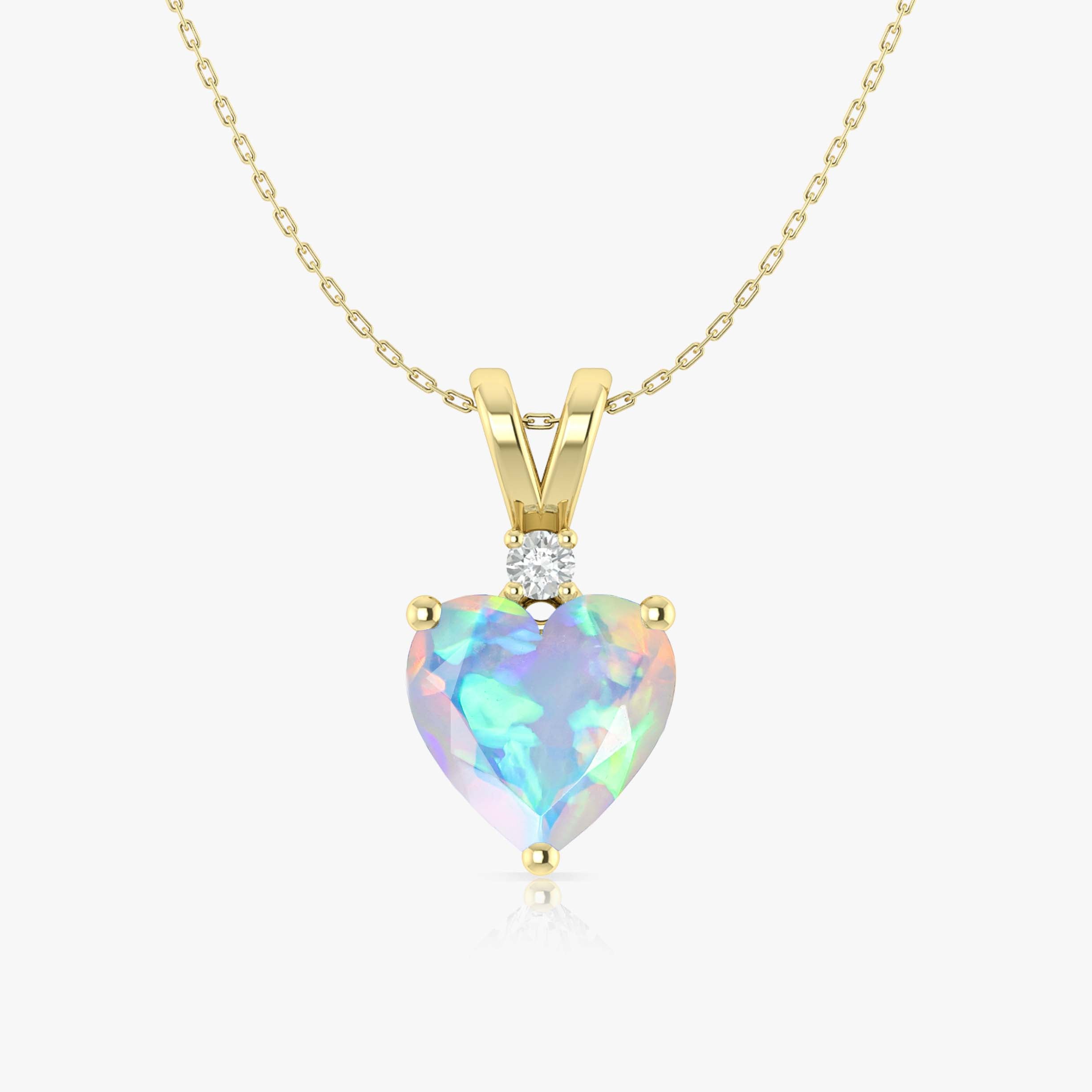 White Opal Heart Pendant Necklace in 925 Sterling Silver 7mm 1.2ct