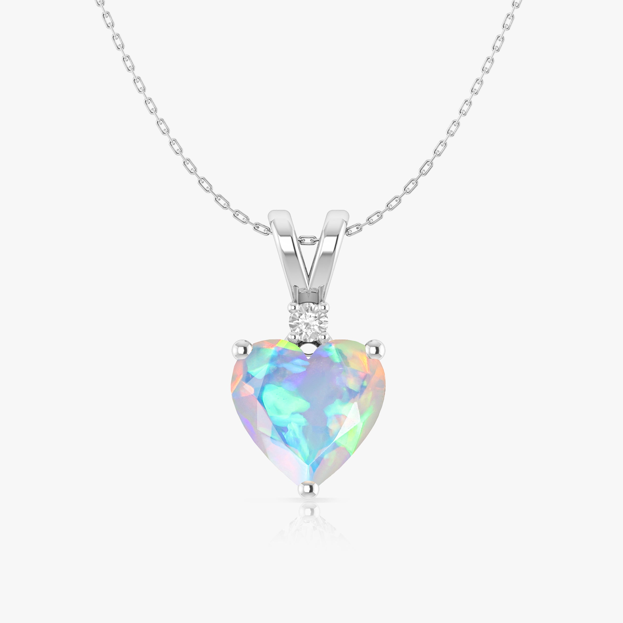 White Opal Heart Pendant Necklace in 925 Sterling Silver 7mm 1.2ct