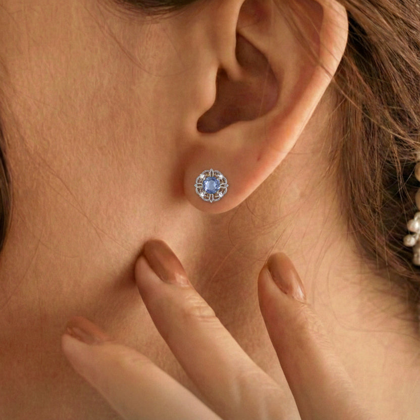 Alexandrite Round Halo Stud Earrings in 925 Sterling Silver 5MM 1.30ct