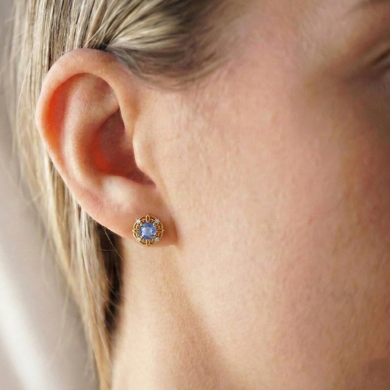 Alexandrite Round Halo Stud Earrings in 925 Sterling Silver 5MM 1.30ct