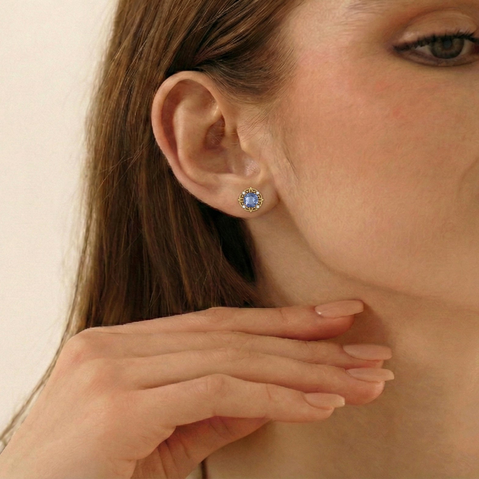 Alexandrite Round Halo Stud Earrings in 925 Sterling Silver 5MM 1.30ct