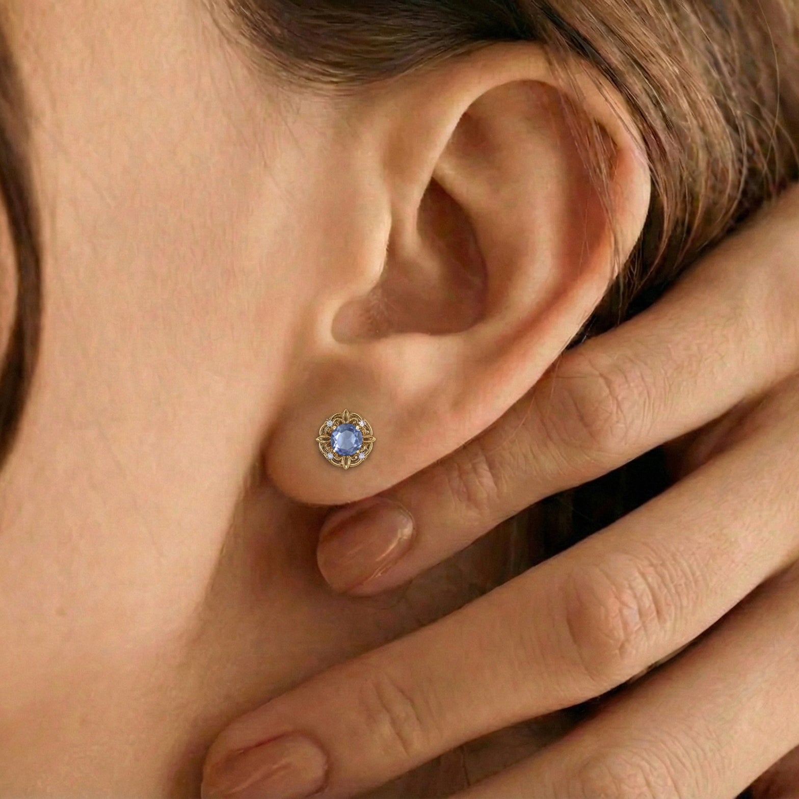 Alexandrite Round Halo Stud Earrings in 925 Sterling Silver 5MM 1.30ct