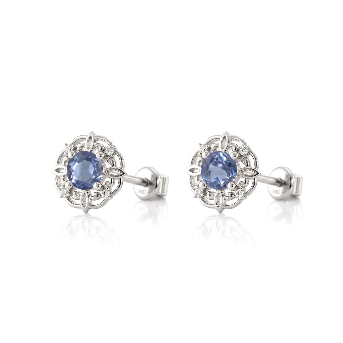 Alexandrite Round Halo Stud Earrings in 925 Sterling Silver 5MM 1.30ct