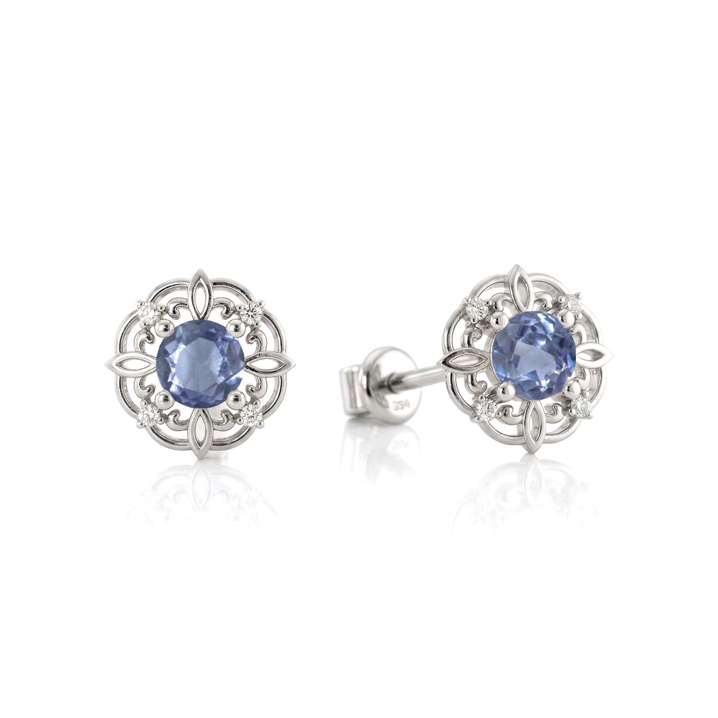 Alexandrite Round Halo Stud Earrings in 925 Sterling Silver 5MM 1.30ct