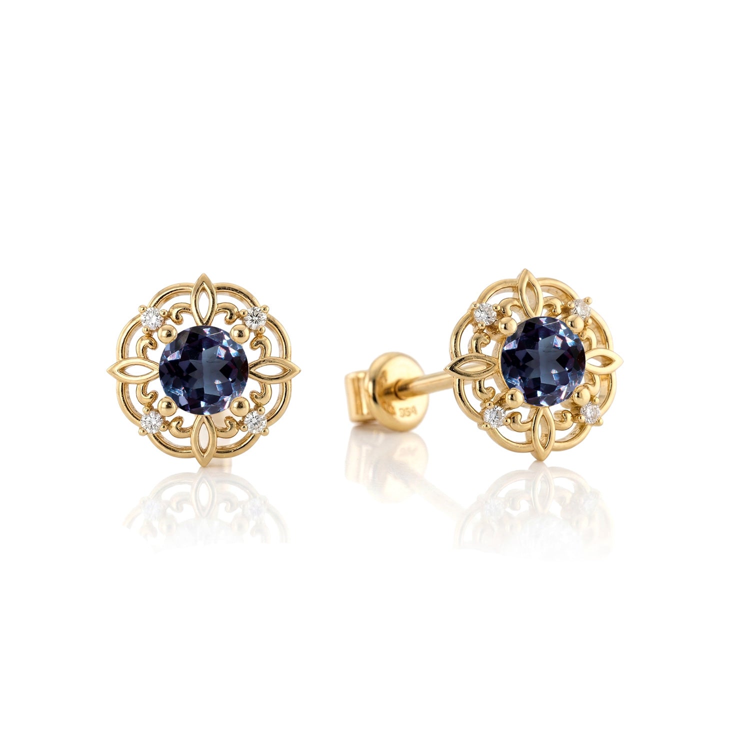 Alexandrite Round Halo Stud Earrings in 925 Sterling Silver 5MM 1.30ct