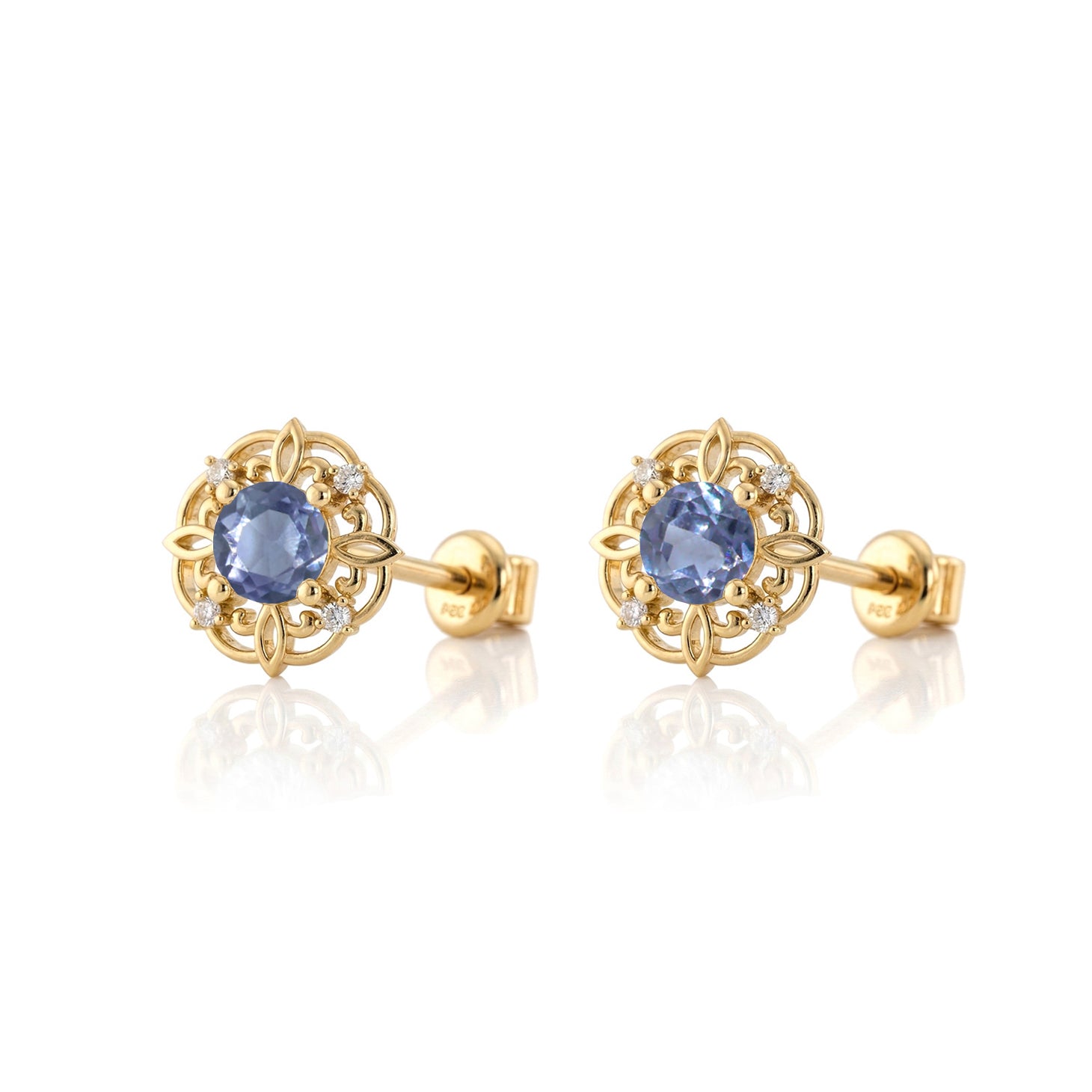 Alexandrite Round Halo Stud Earrings in 925 Sterling Silver 5MM 1.30ct