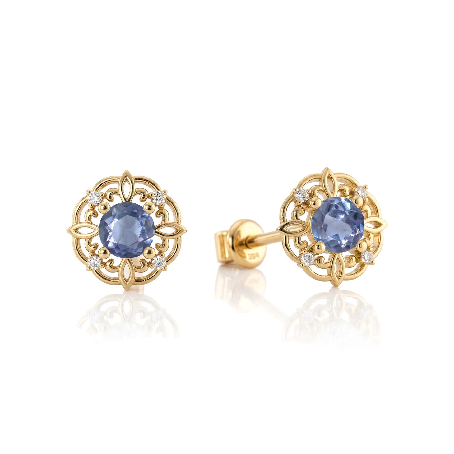 Alexandrite Round Halo Stud Earrings in 925 Sterling Silver 5MM 1.30ct