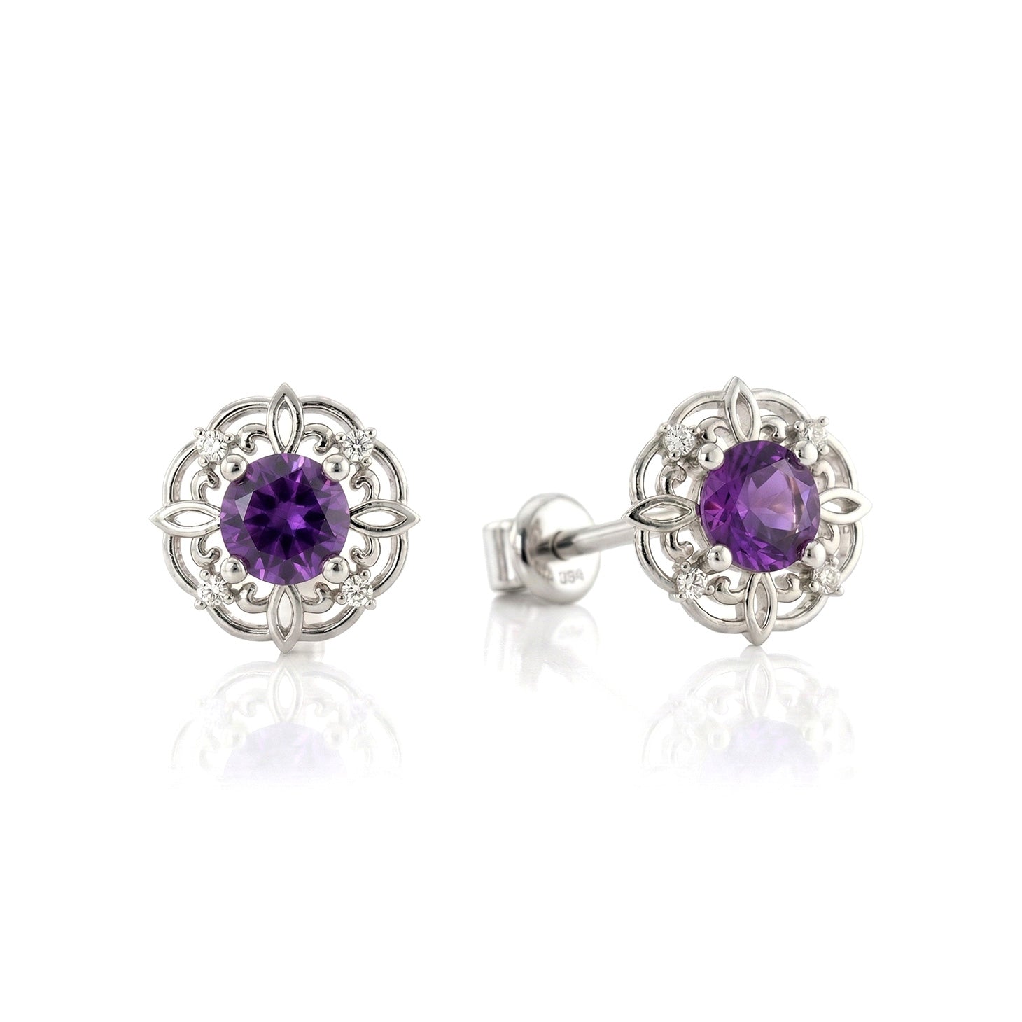 Amethyst Round Halo Stud Earrings in 925 Sterling Silver 5MM 1.30ct