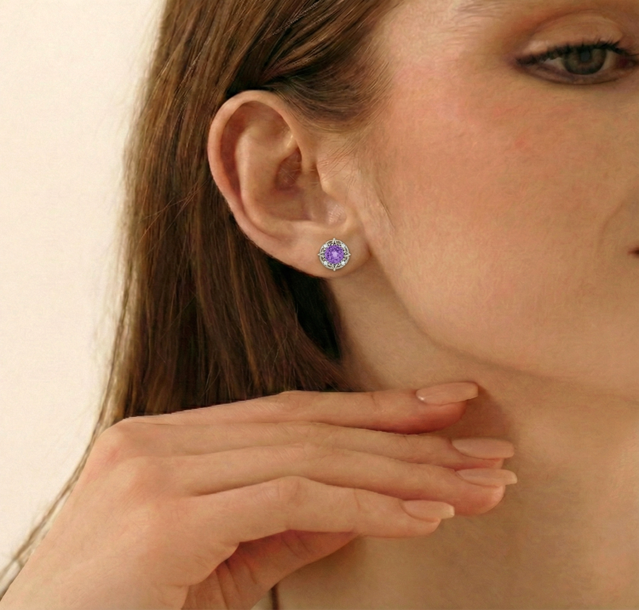 Amethyst Round Halo Stud Earrings in 925 Sterling Silver 5MM 1.30ct