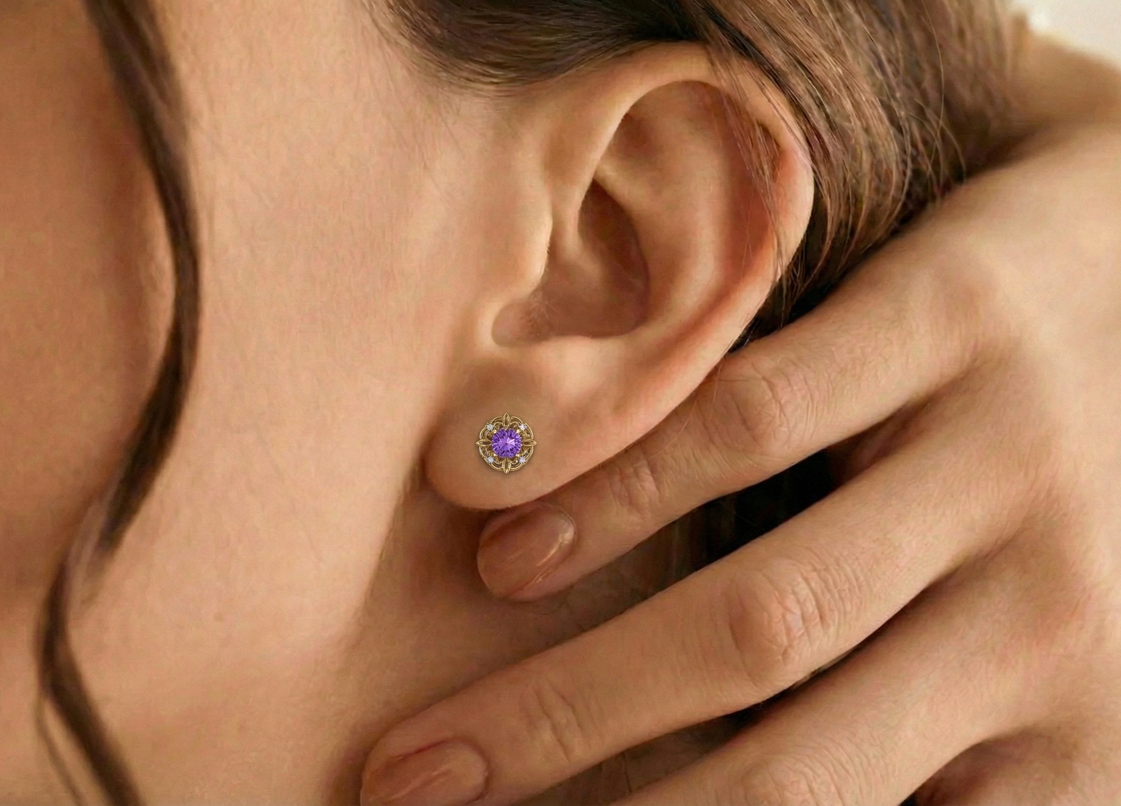 Amethyst Round Halo Stud Earrings in 925 Sterling Silver 5MM 1.30ct
