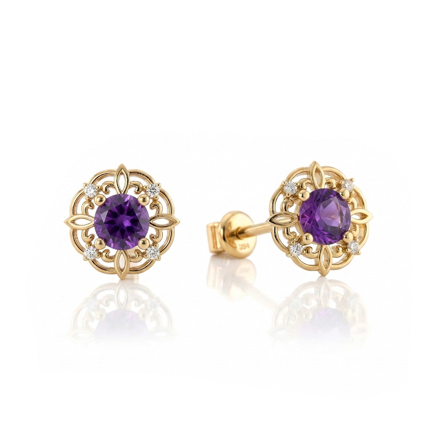 Amethyst Round Halo Stud Earrings in 925 Sterling Silver 5MM 1.30ct