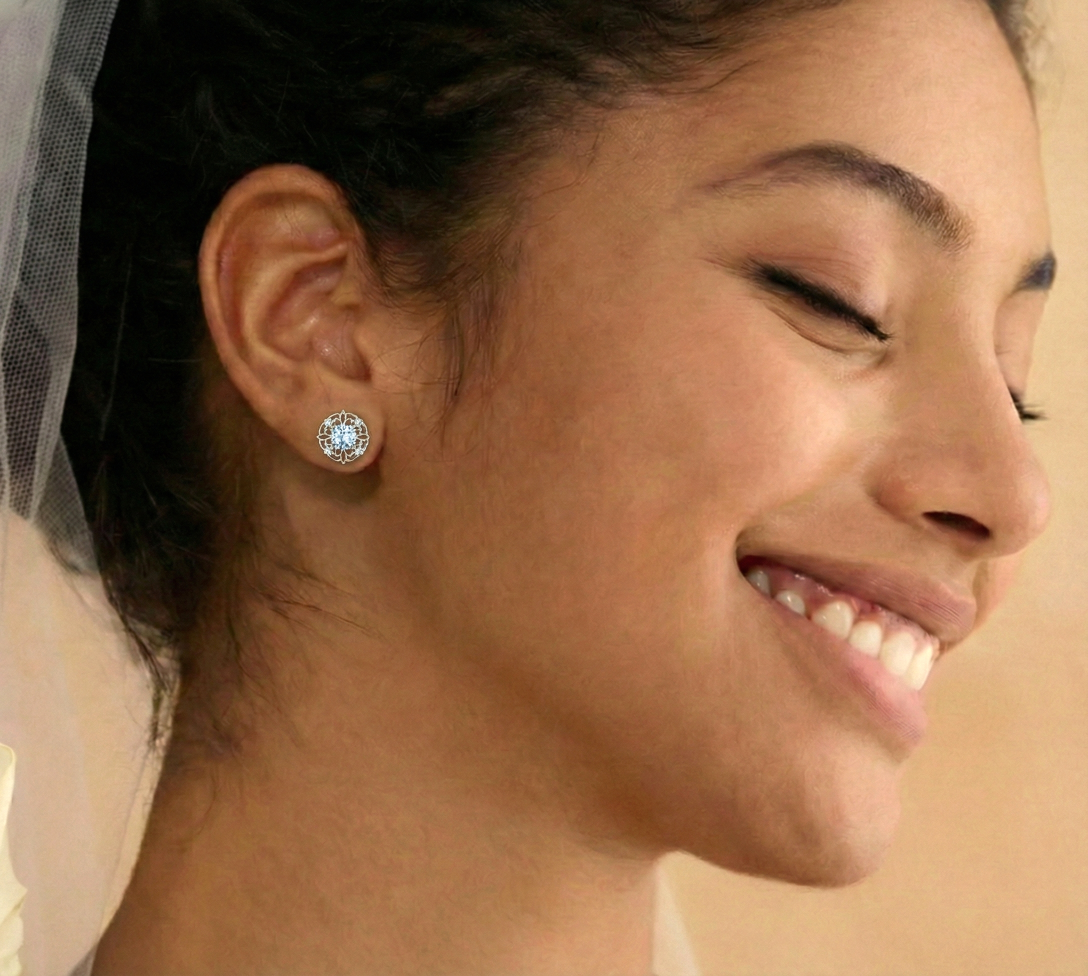 Aquamarine Round Halo Stud Earrings in 925 Sterling Silver 5MM 1.30ct