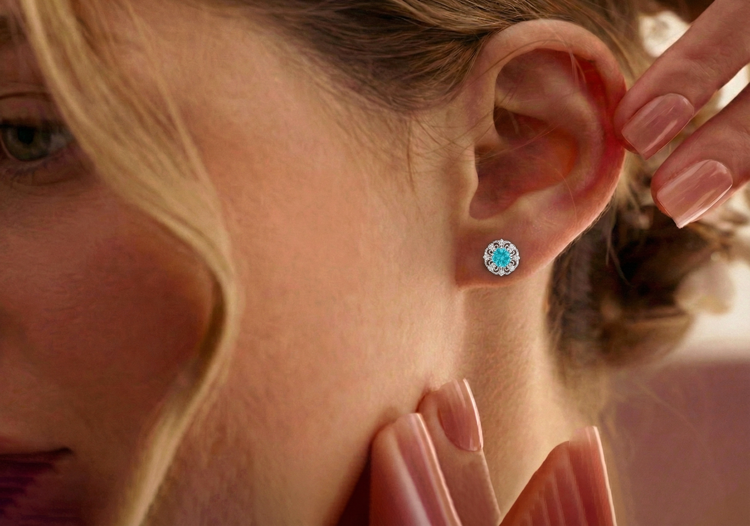 Aquamarine Round Halo Stud Earrings in 925 Sterling Silver 5MM 1.30ct
