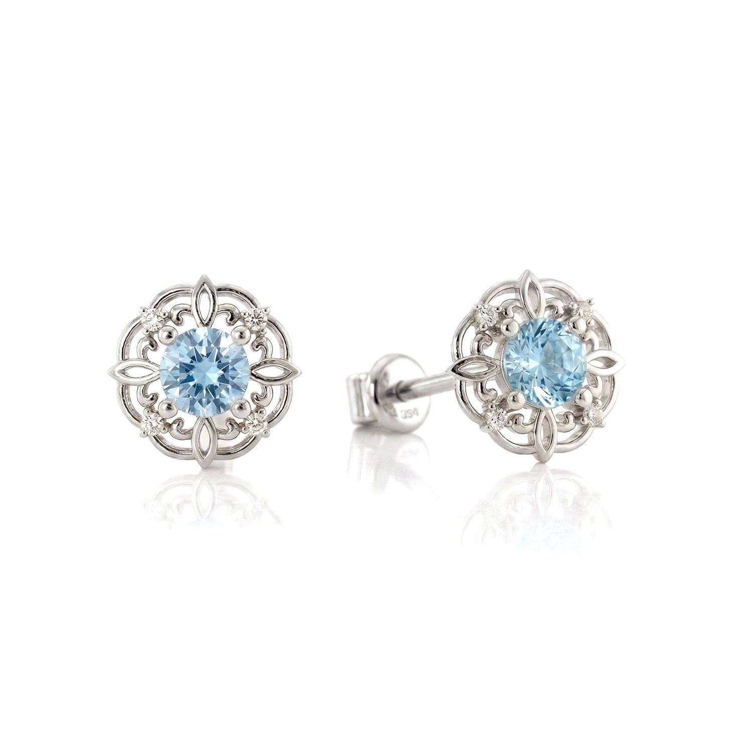 Aquamarine Round Halo Stud Earrings in 925 Sterling Silver 5MM 1.30ct