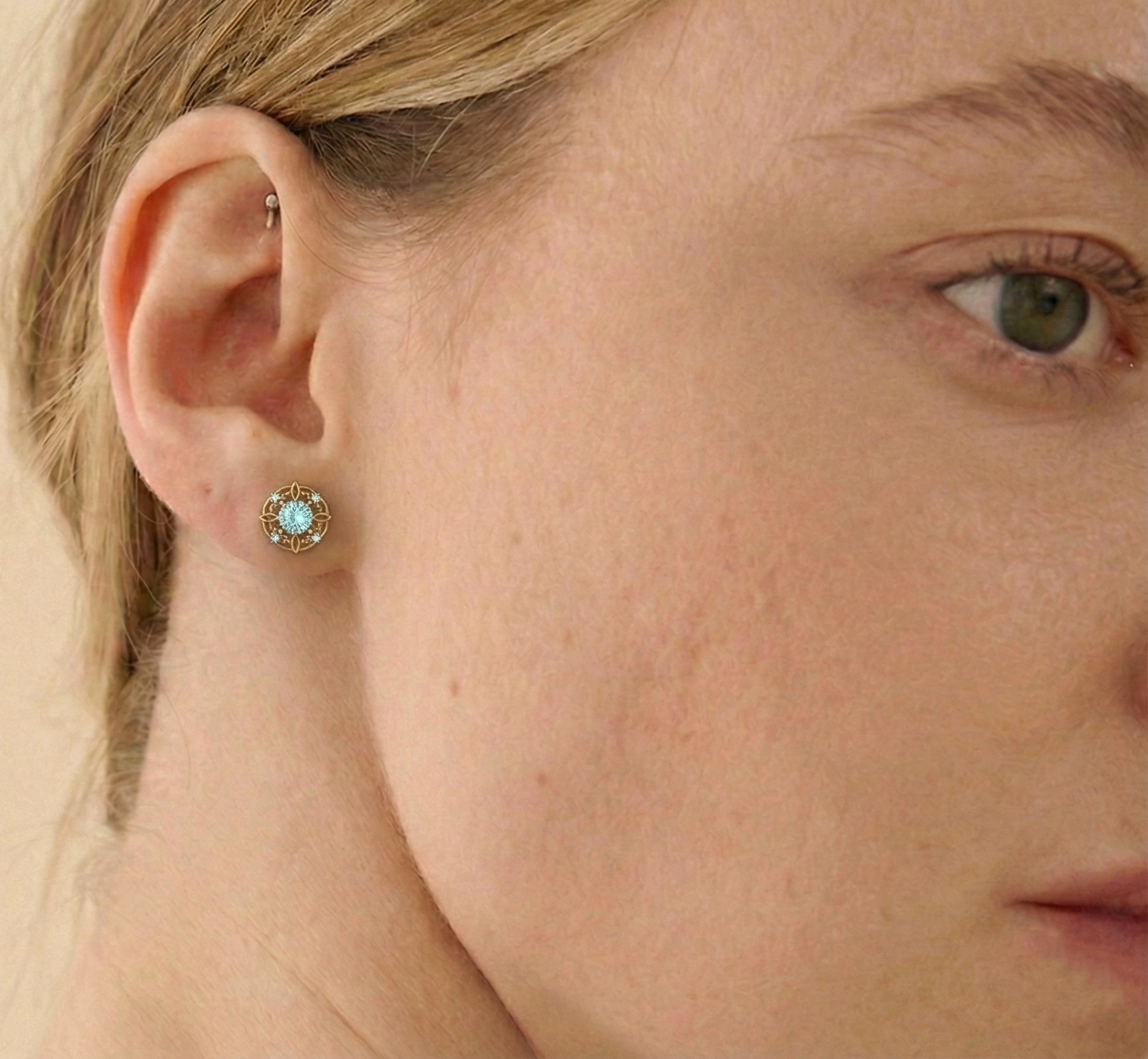 Aquamarine Round Halo Stud Earrings in 925 Sterling Silver 5MM 1.30ct
