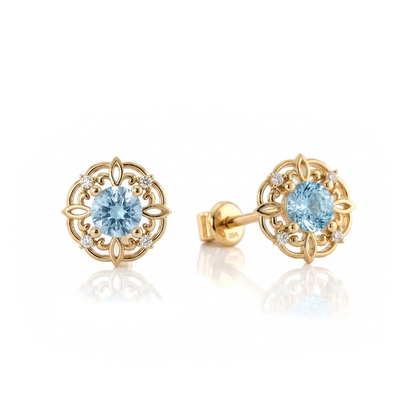 Aquamarine Round Halo Stud Earrings in 925 Sterling Silver 5MM 1.30ct