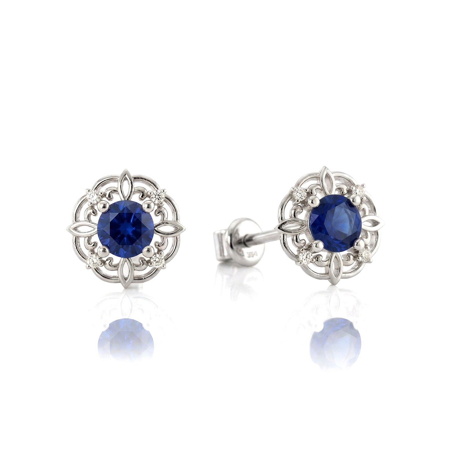 Blue Sapphire Round Halo Stud Earrings in 925 Sterling Silver 5MM 1.30ct