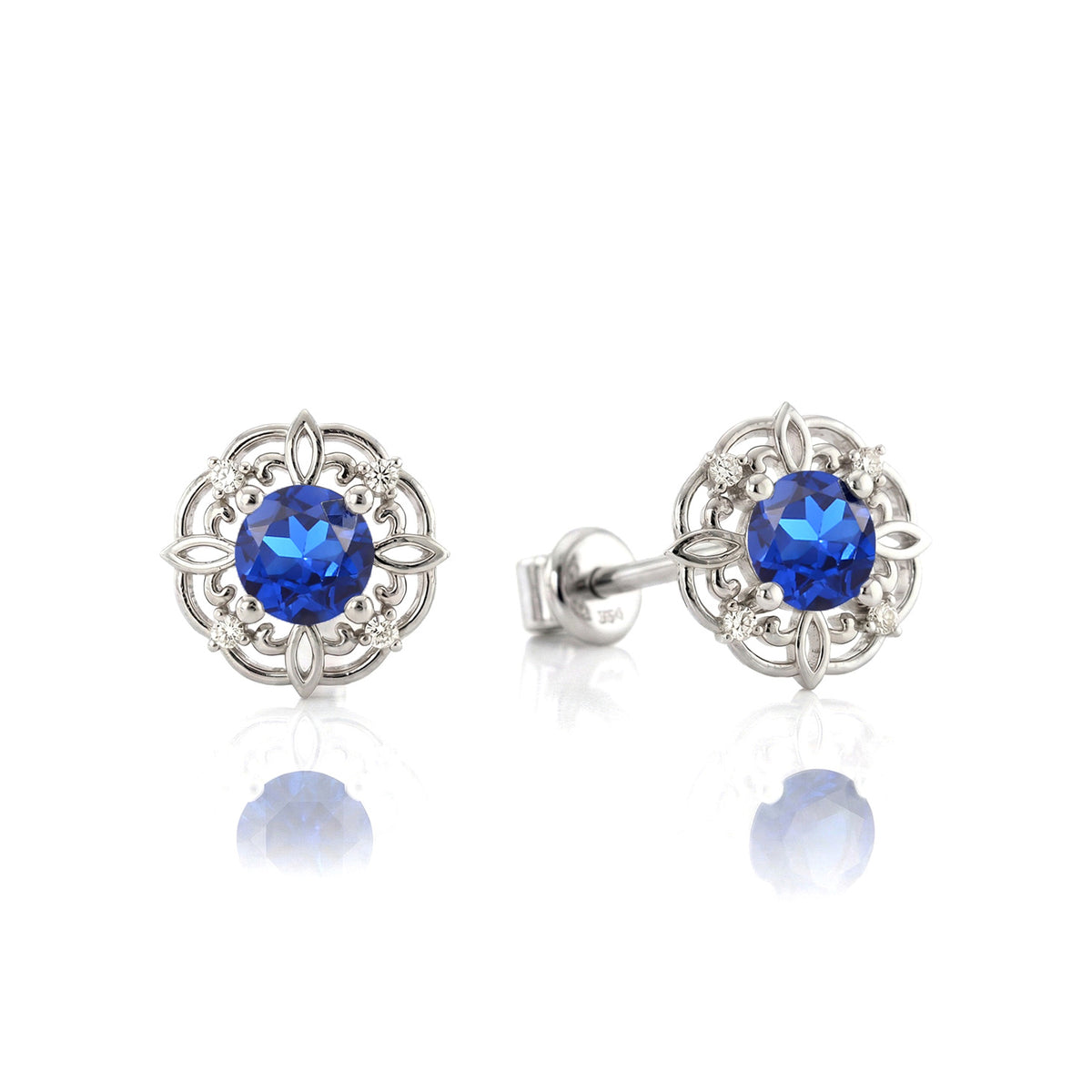 Blue Sapphire Round Halo Stud Earrings in 925 Sterling Silver 5MM 1.30ct