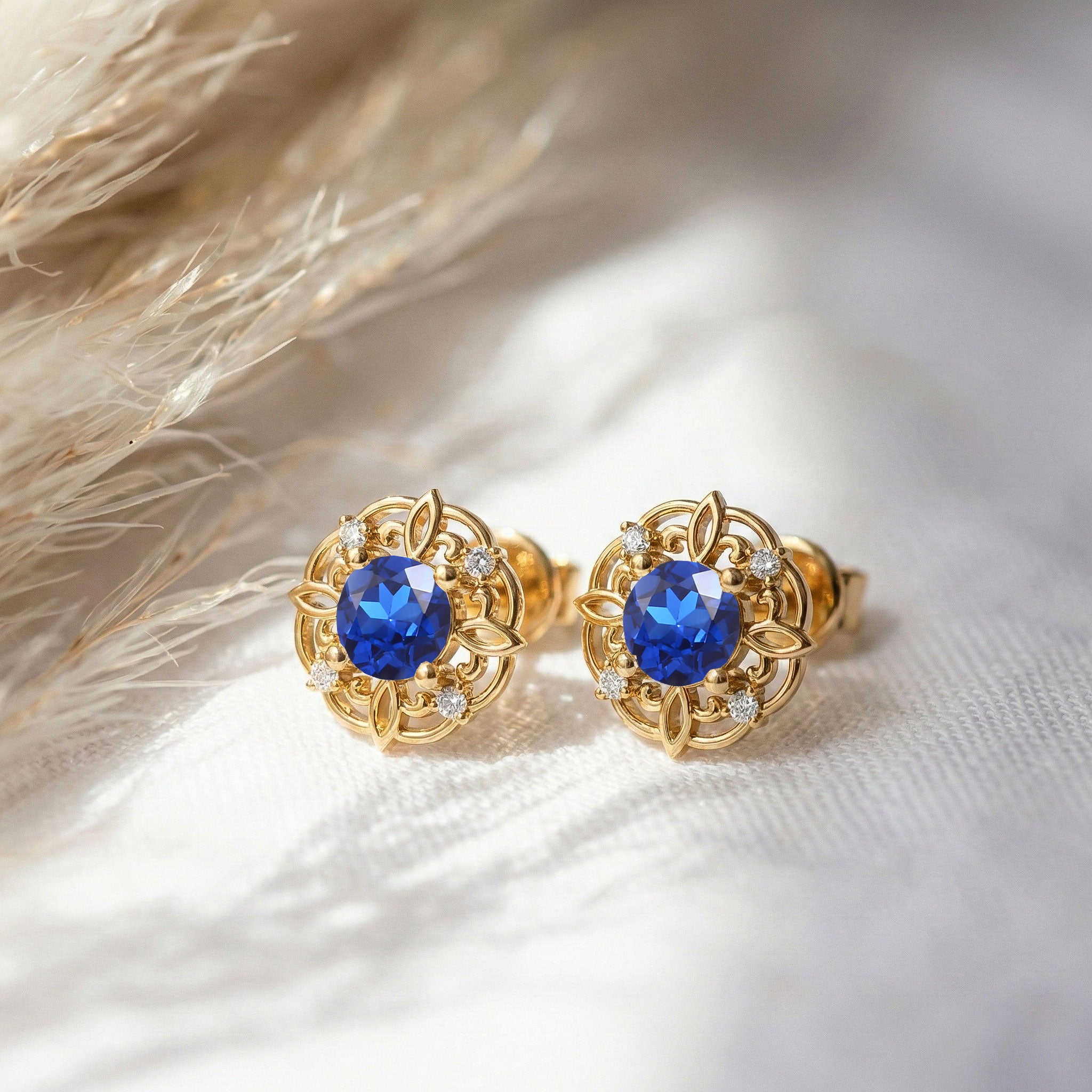 Blue Sapphire Round Halo Stud Earrings in 925 Sterling Silver 5MM 1.30ct