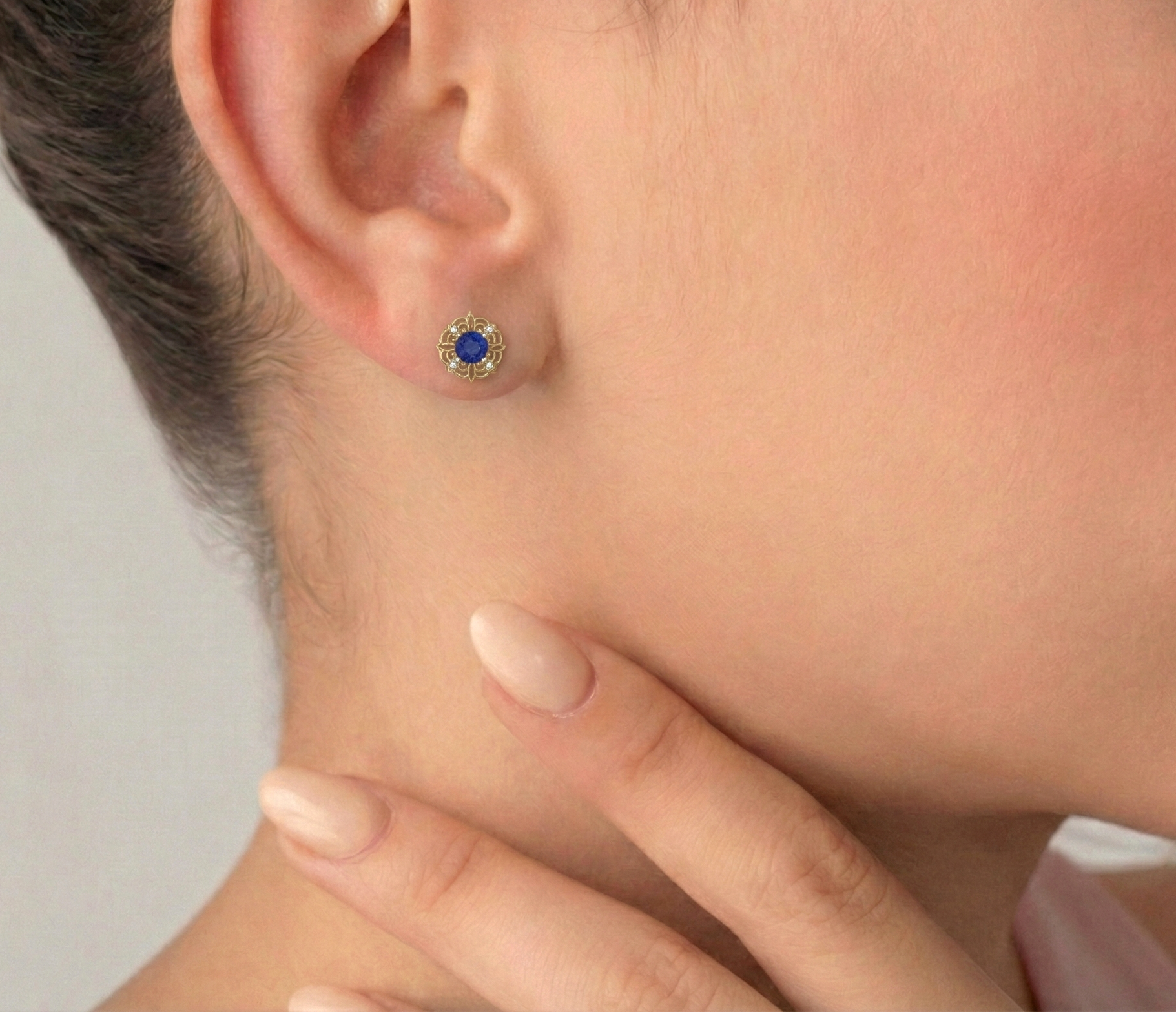 Blue Sapphire Round Halo Stud Earrings in 925 Sterling Silver 5MM 1.30ct
