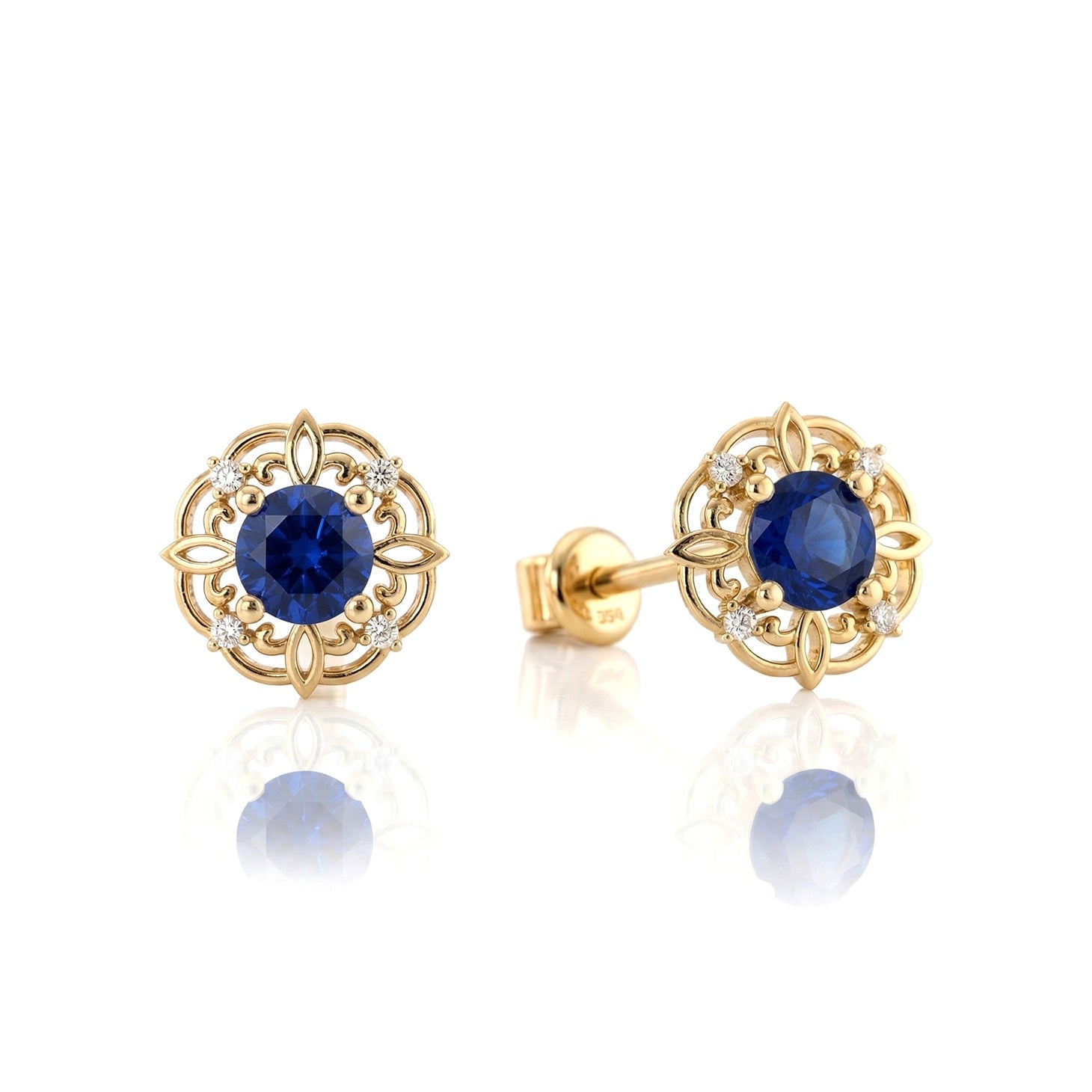 Blue Sapphire Round Halo Stud Earrings in 925 Sterling Silver 5MM 1.30ct