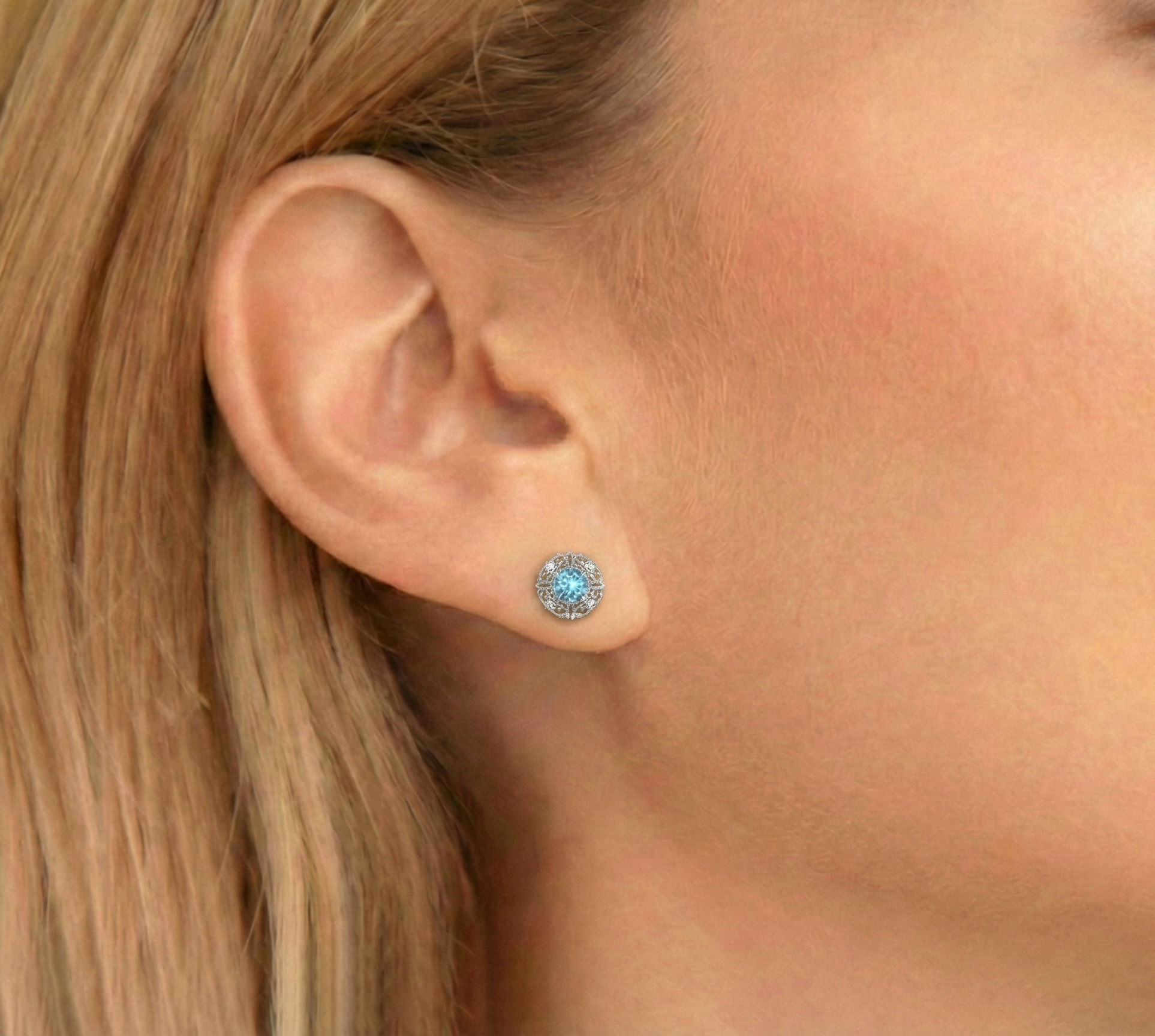 Blue Topaz Round Halo Stud Earrings in 925 Sterling Silver 5MM 1.30ct
