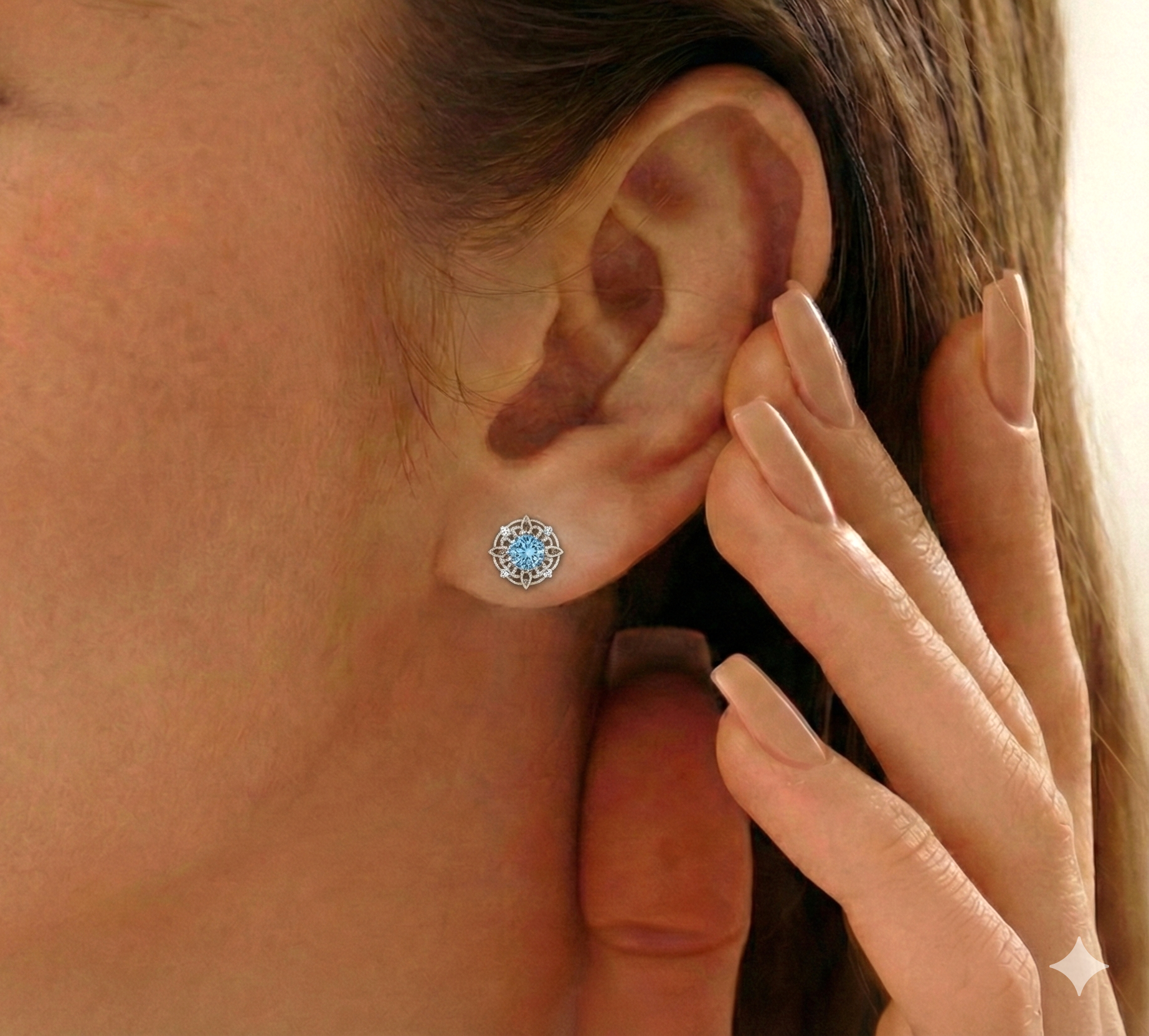 Blue Topaz Round Halo Stud Earrings in 925 Sterling Silver 5MM 1.30ct
