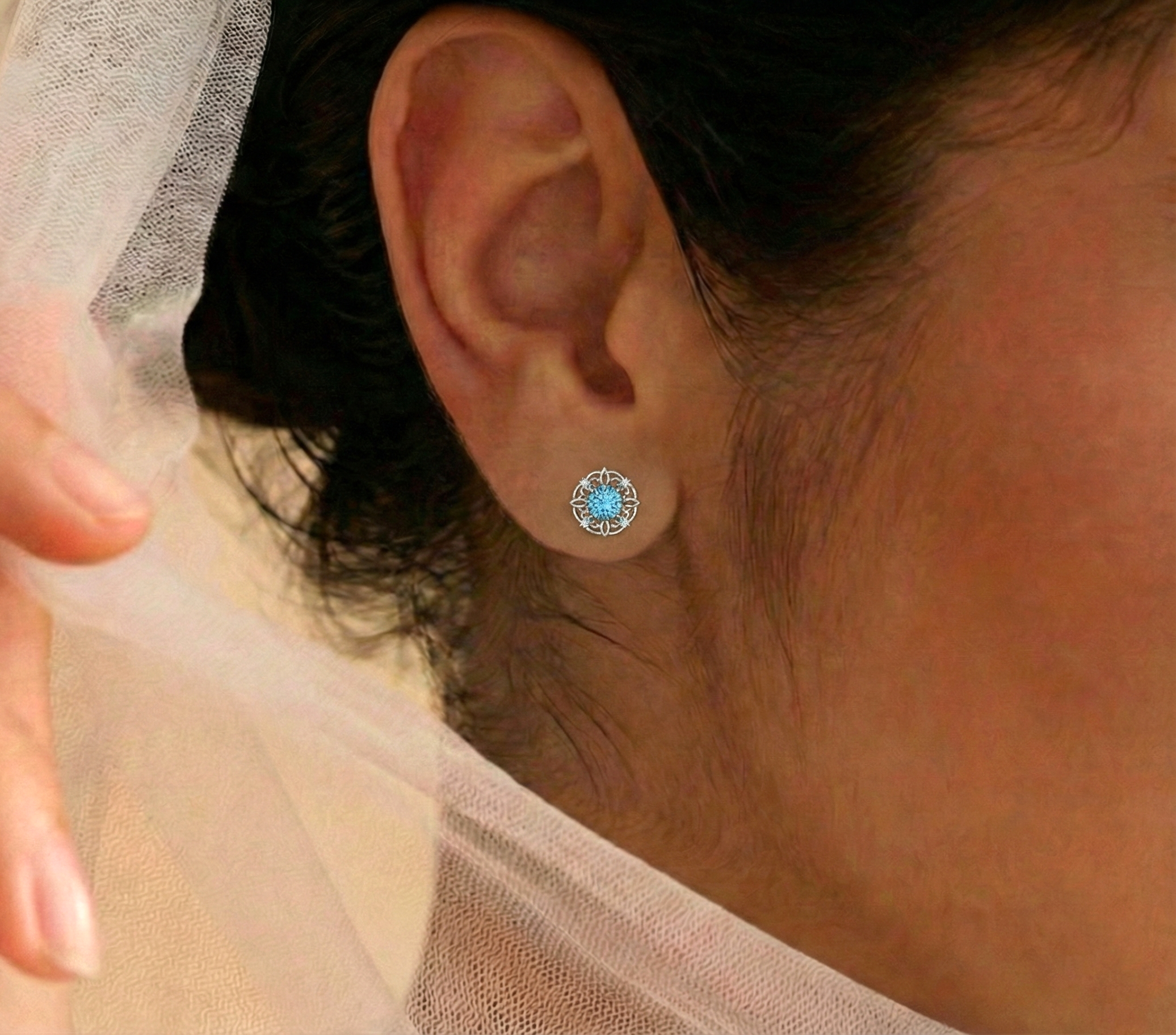 Blue Topaz Round Halo Stud Earrings in 925 Sterling Silver 5MM 1.30ct