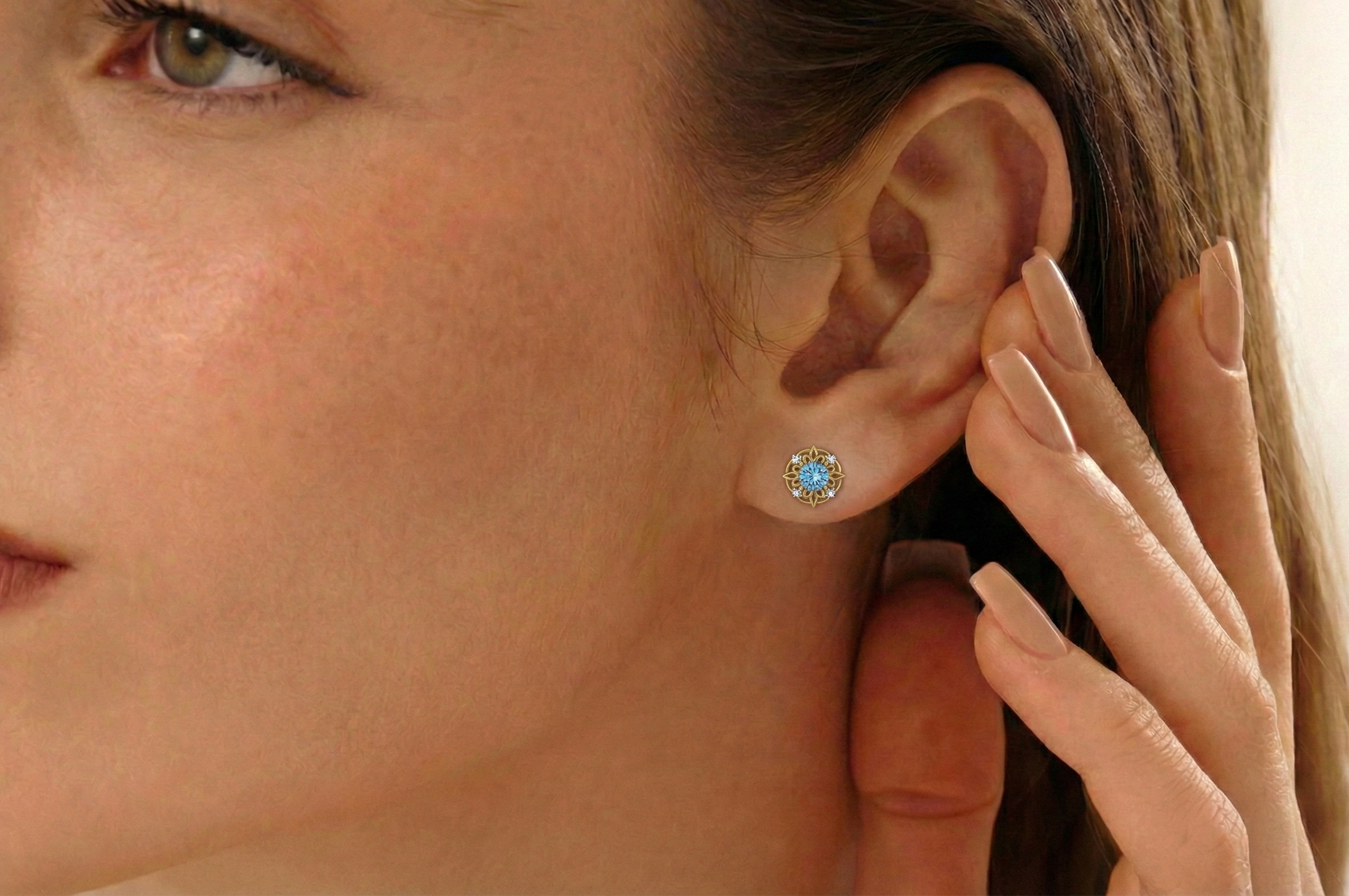 Blue Topaz Round Halo Stud Earrings in 925 Sterling Silver 5MM 1.30ct
