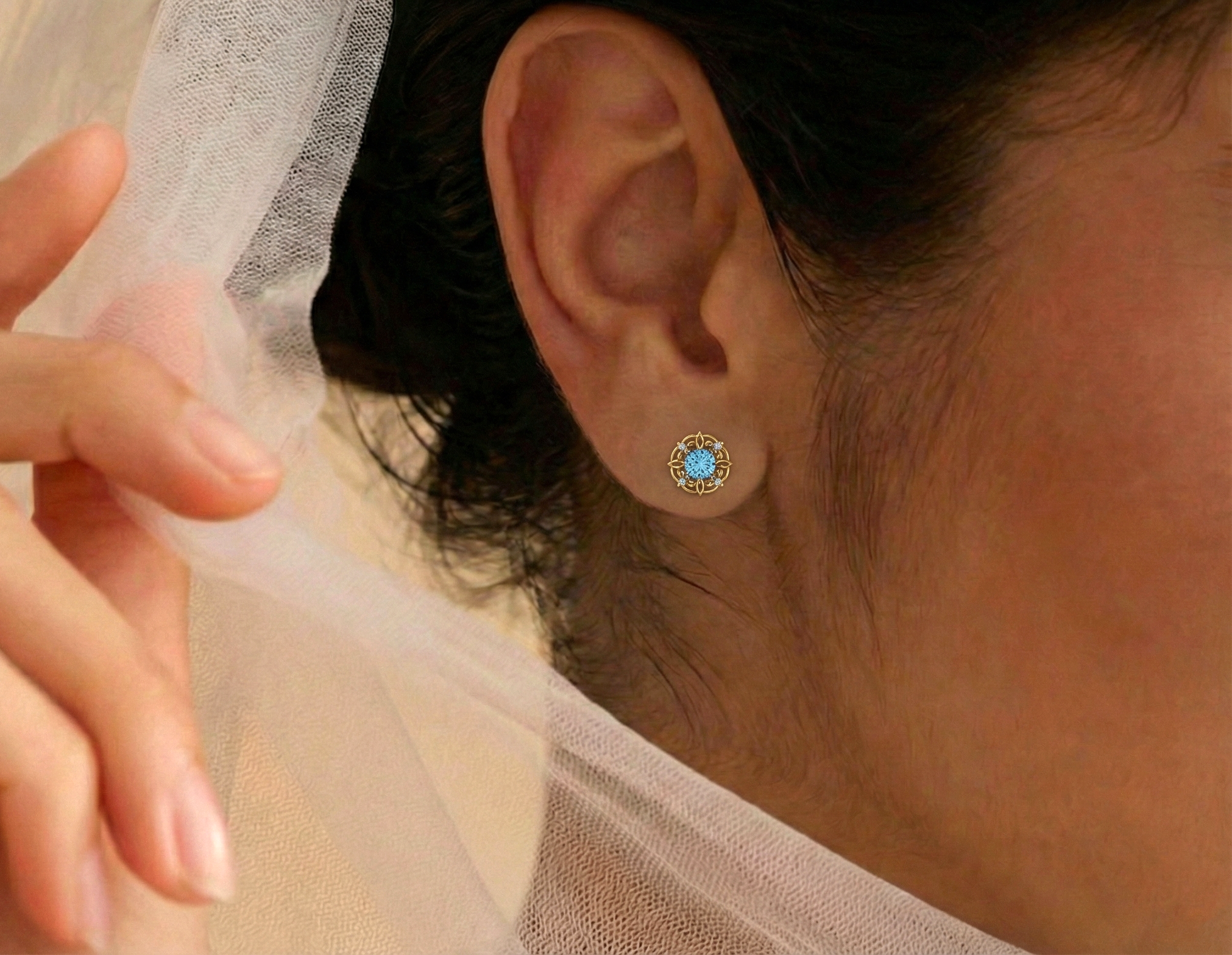 Blue Topaz Round Halo Stud Earrings in 925 Sterling Silver 5MM 1.30ct