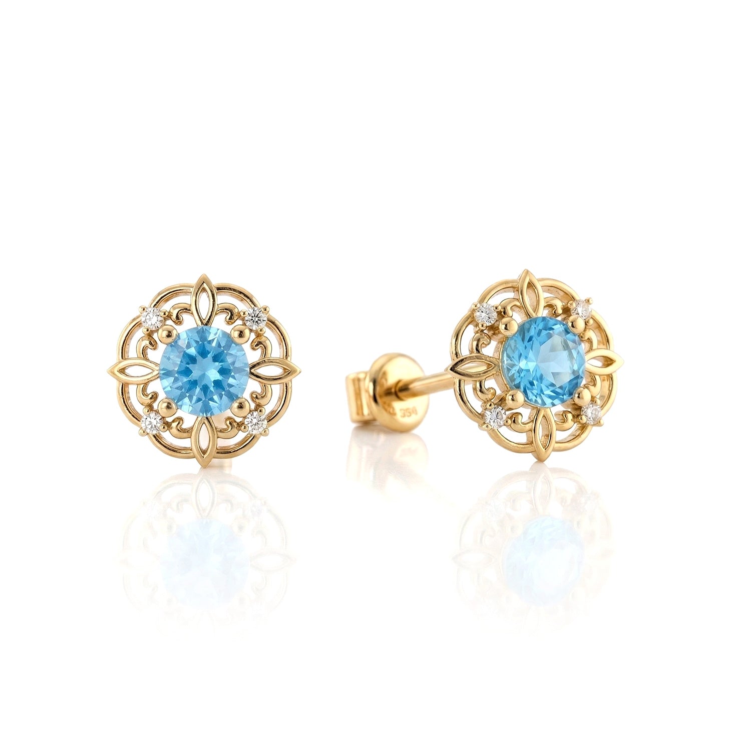 Blue Topaz Round Halo Stud Earrings in 925 Sterling Silver 5MM 1.30ct