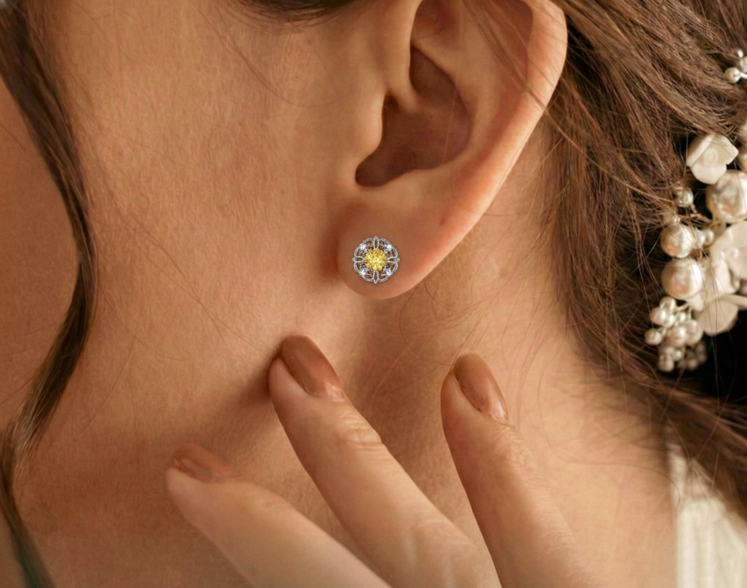 Citrine Round Halo Stud Earrings in 925 Sterling Silver 5MM 1.30ct