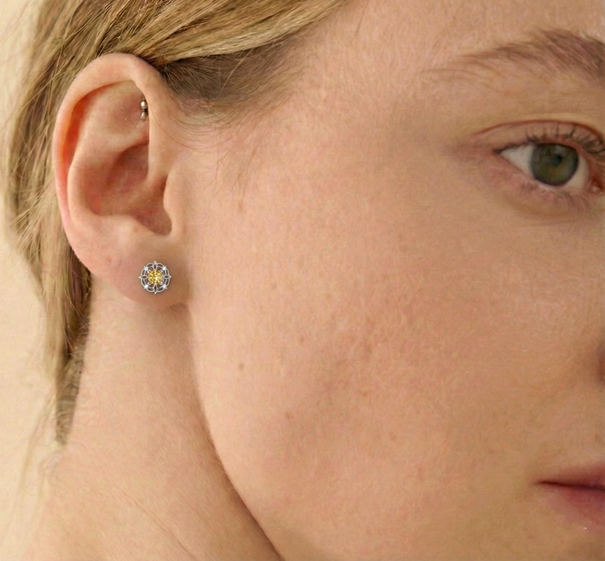 Citrine Round Halo Stud Earrings in 925 Sterling Silver 5MM 1.30ct