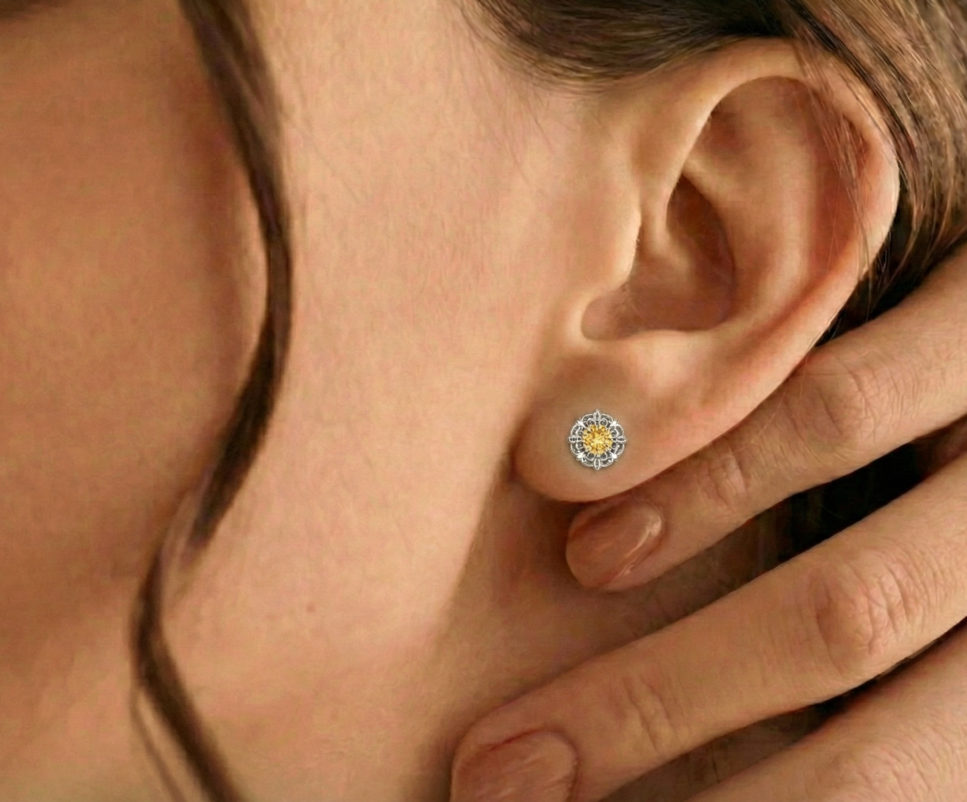 Citrine Round Halo Stud Earrings in 925 Sterling Silver 5MM 1.30ct