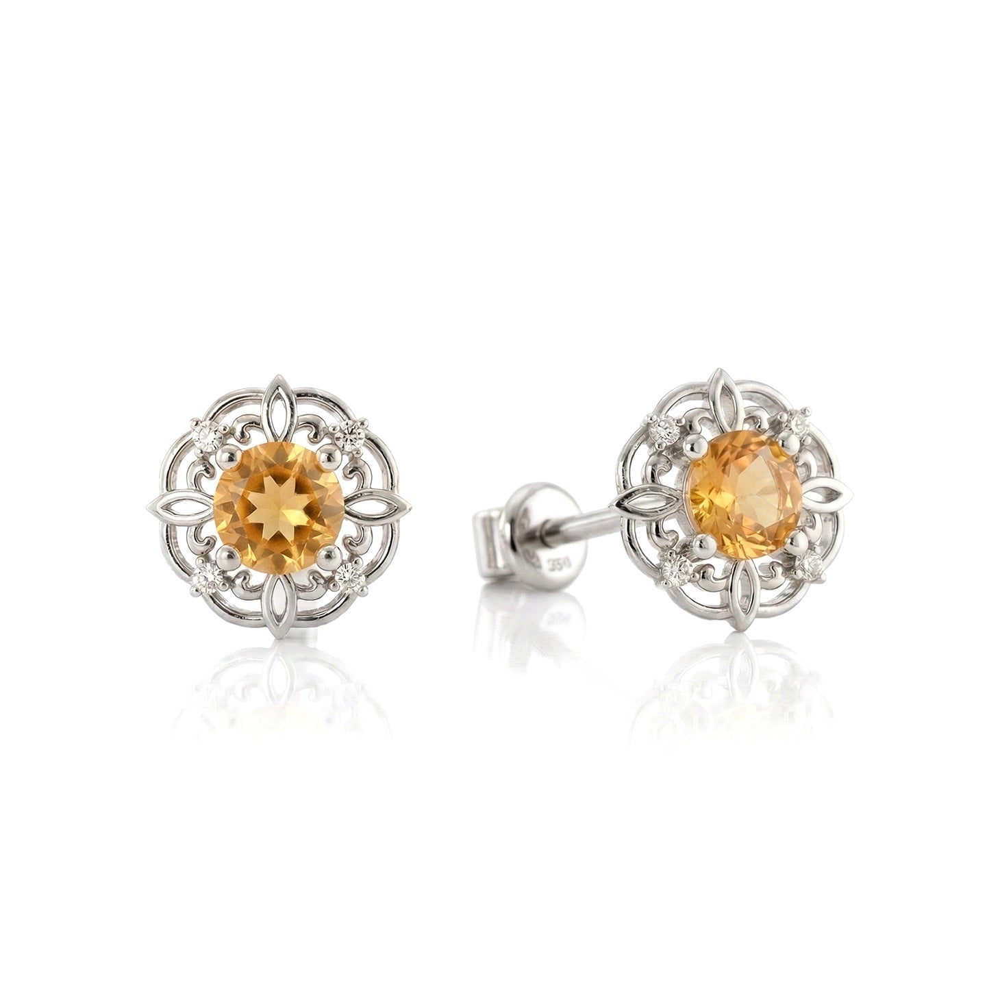 Citrine Round Halo Stud Earrings in 925 Sterling Silver 5MM 1.30ct