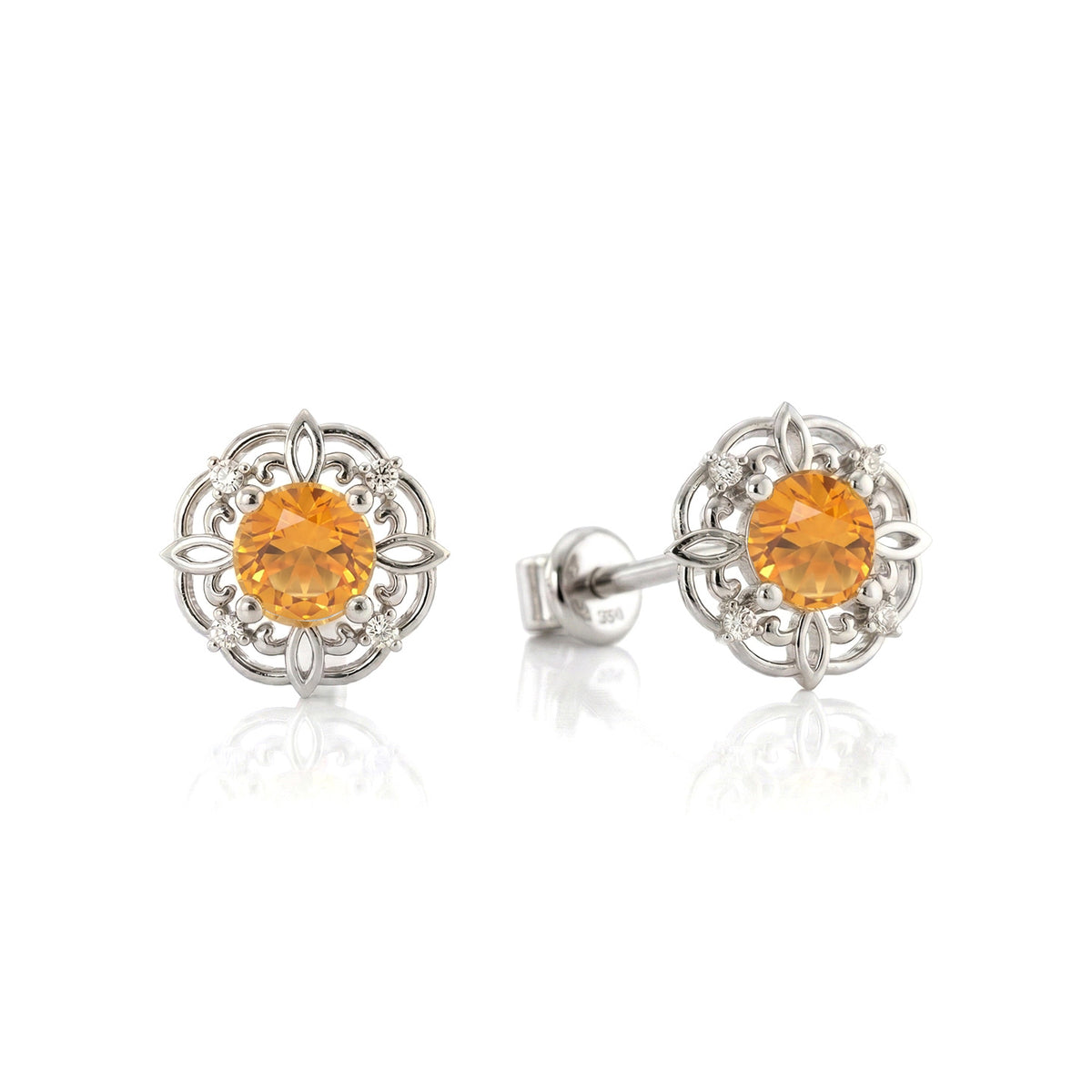 Citrine Round Halo Stud Earrings in 925 Sterling Silver 5MM 1.30ct