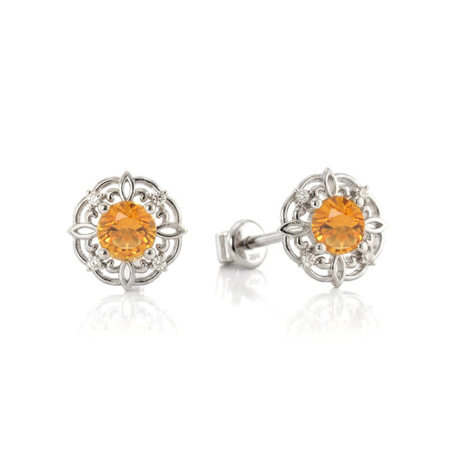Citrine Round Halo Stud Earrings in 925 Sterling Silver 5MM 1.30ct