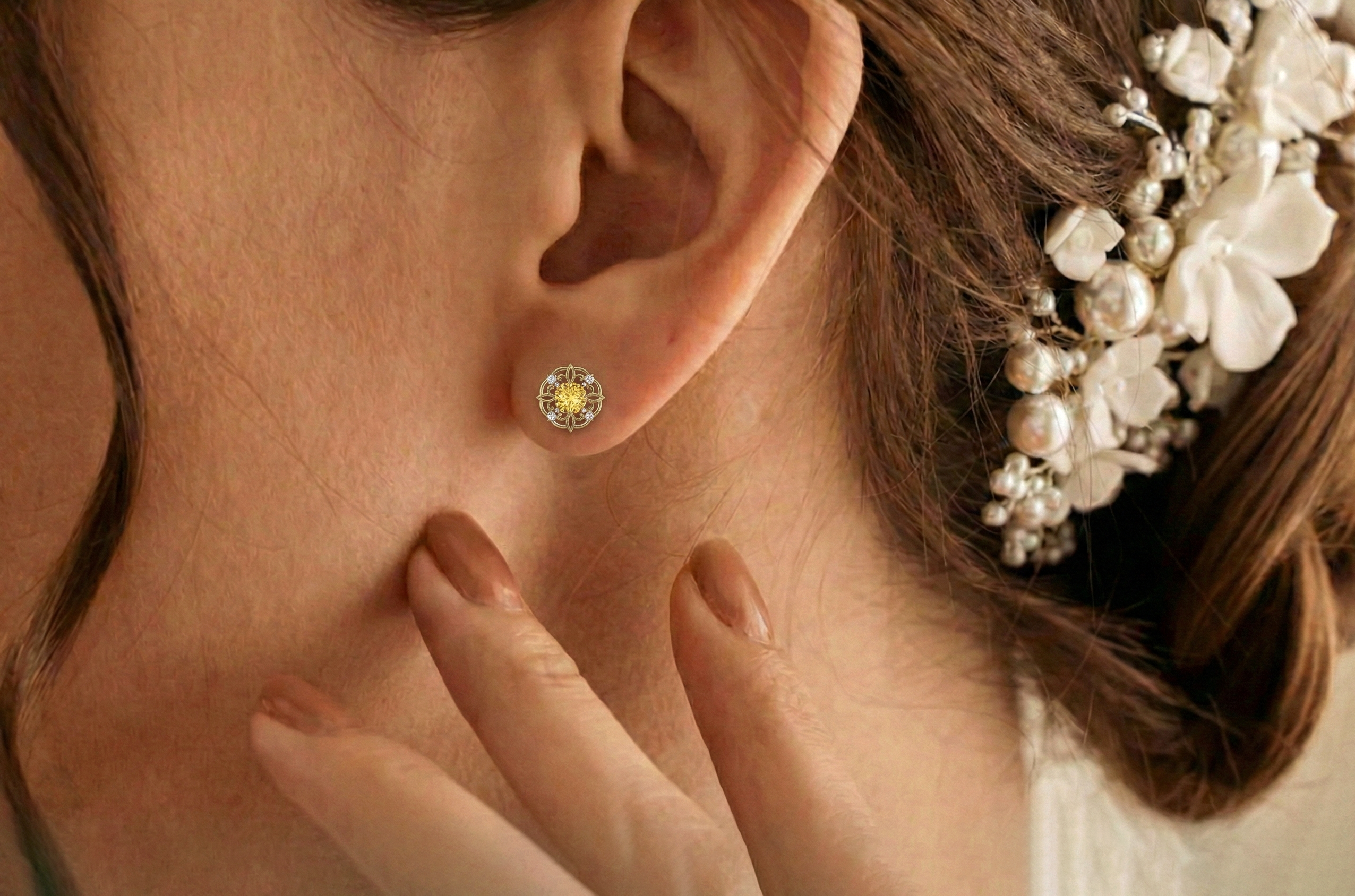 Citrine Round Halo Stud Earrings in 925 Sterling Silver 5MM 1.30ct