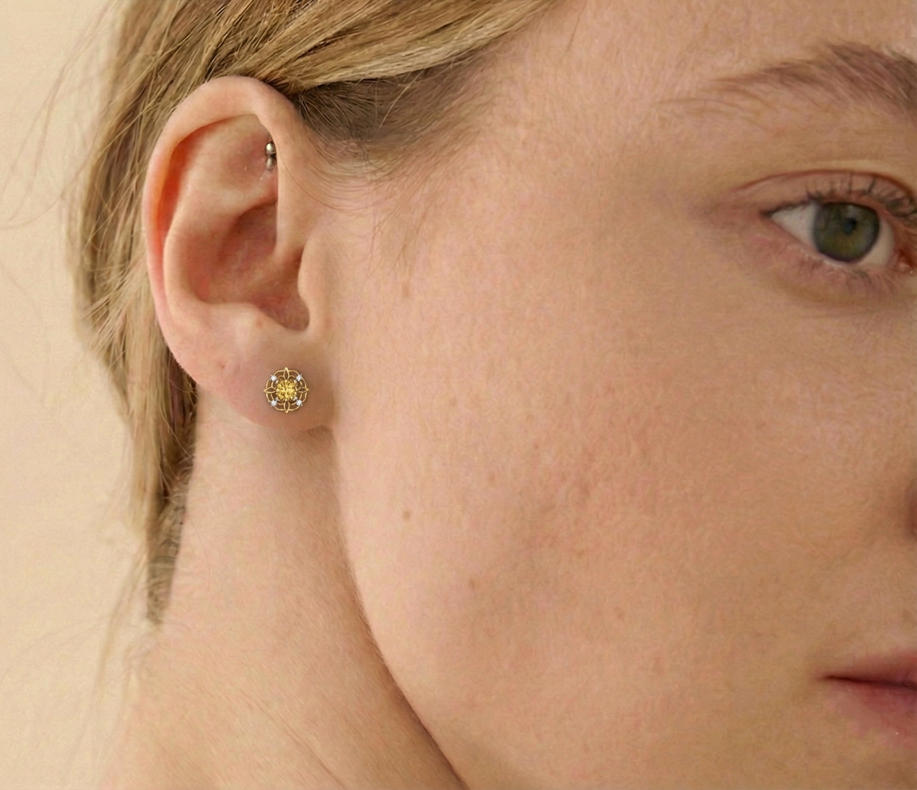 Citrine Round Halo Stud Earrings in 925 Sterling Silver 5MM 1.30ct