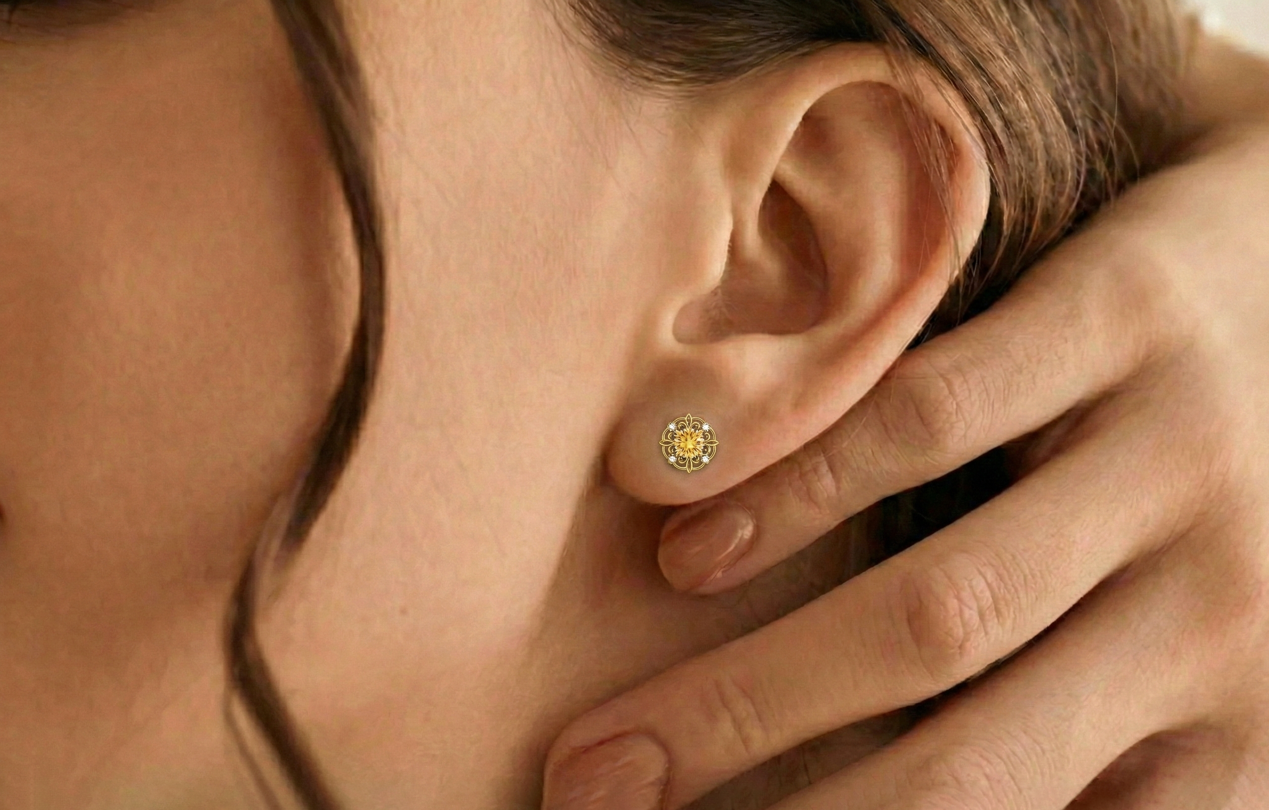 Citrine Round Halo Stud Earrings in 925 Sterling Silver 5MM 1.30ct