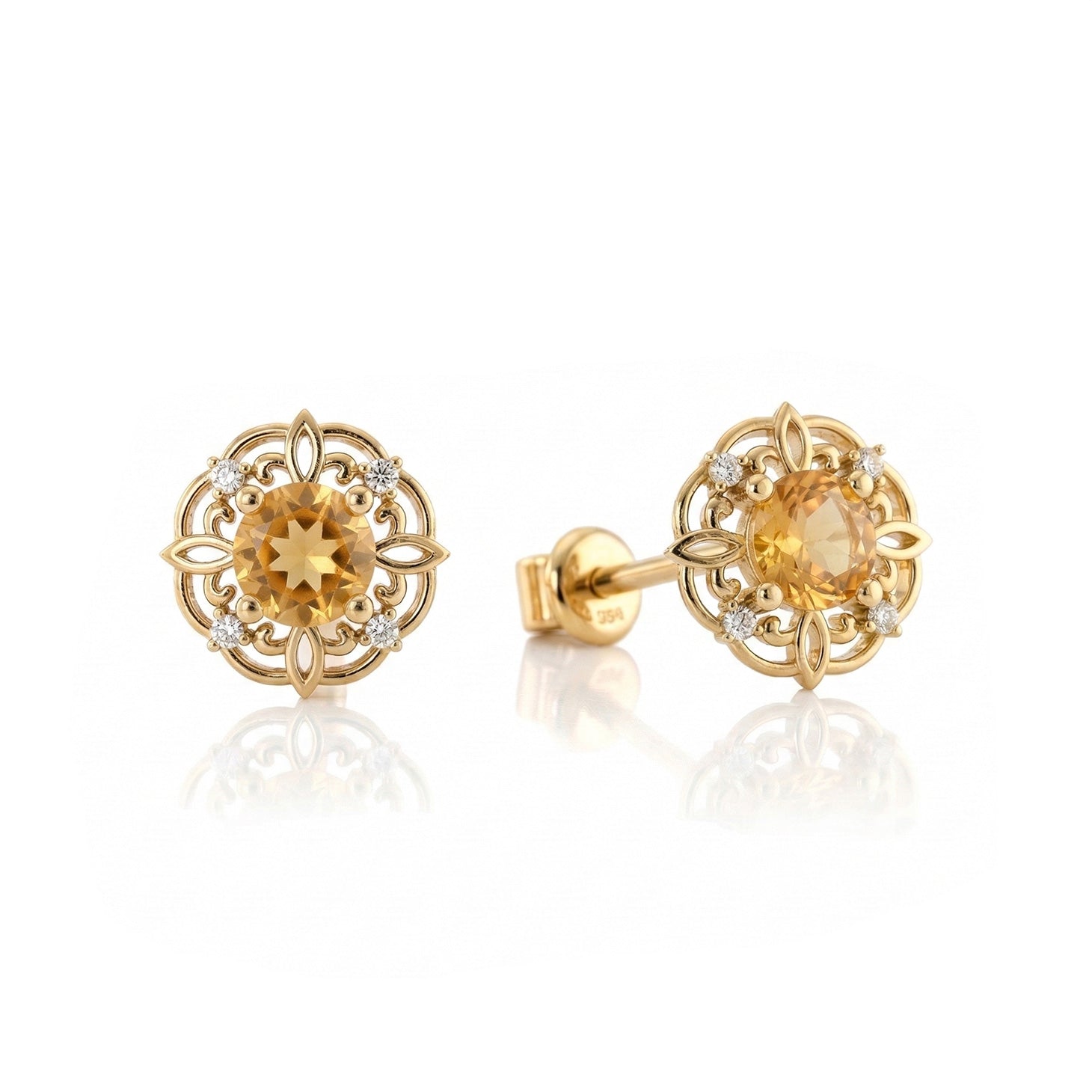 Citrine Round Halo Stud Earrings in 925 Sterling Silver 5MM 1.30ct
