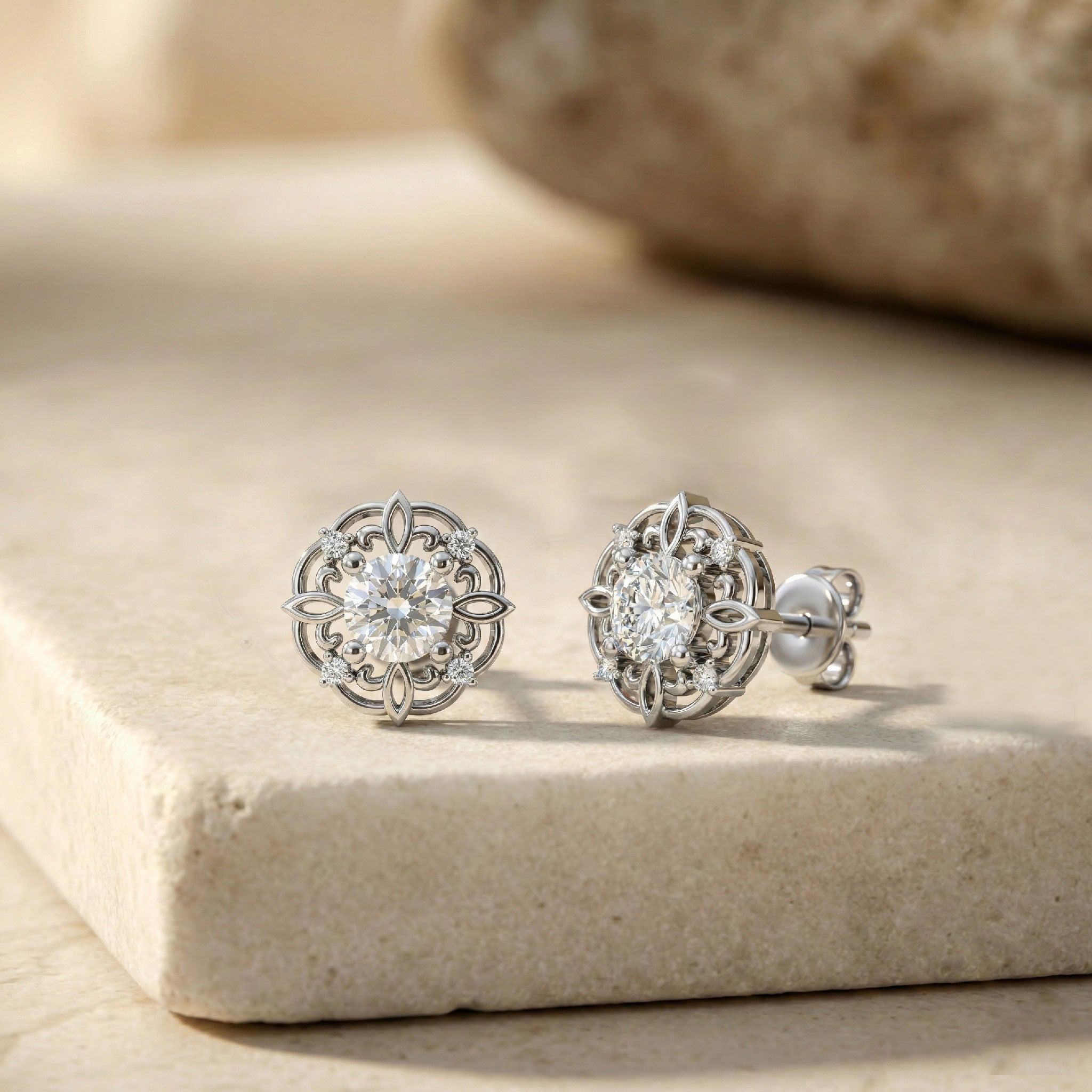 Simulated Diamond Round Halo Stud Earrings in 925 Sterling Silver 5MM 1.30ct