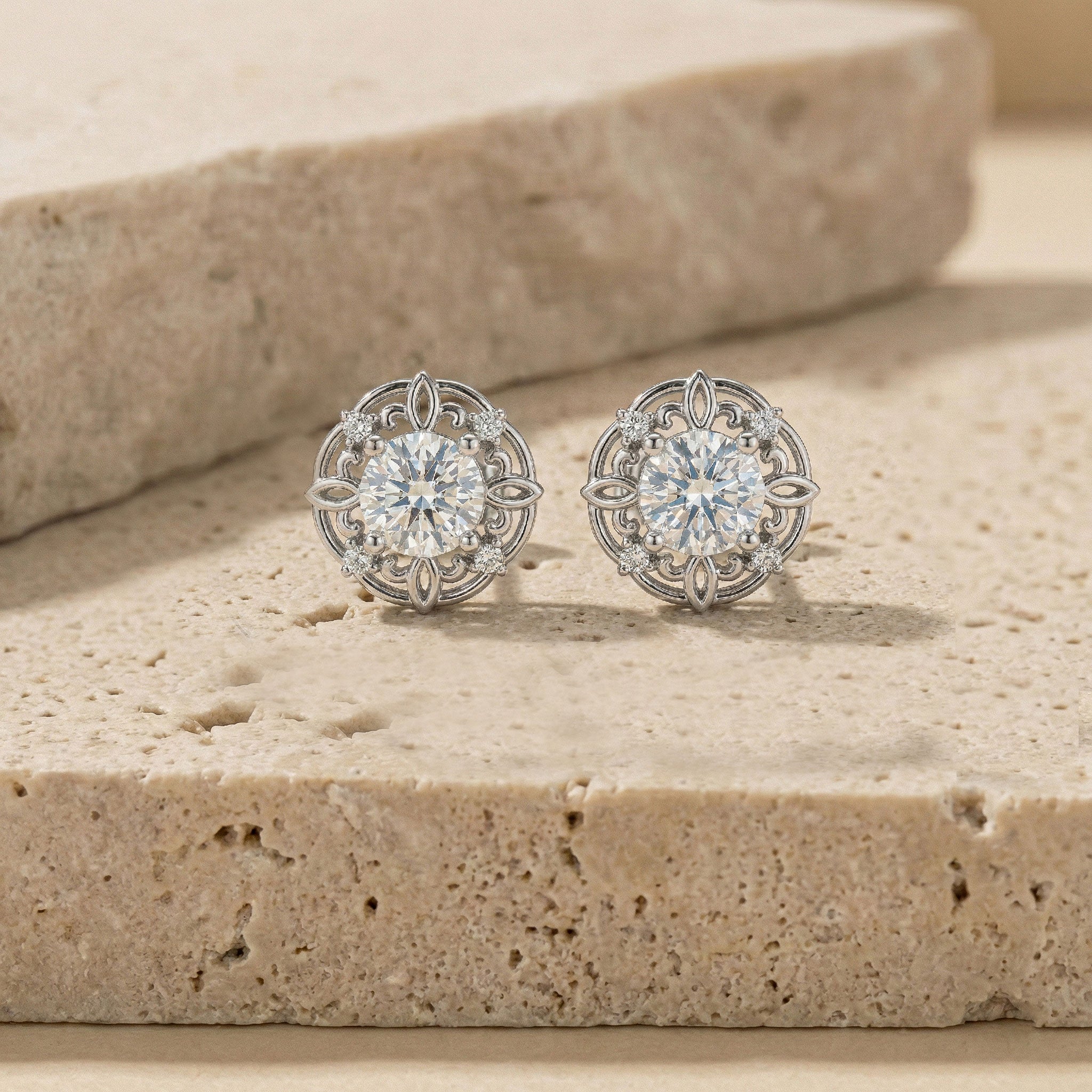 Simulated Diamond Round Halo Stud Earrings in 925 Sterling Silver 5MM 1.30ct