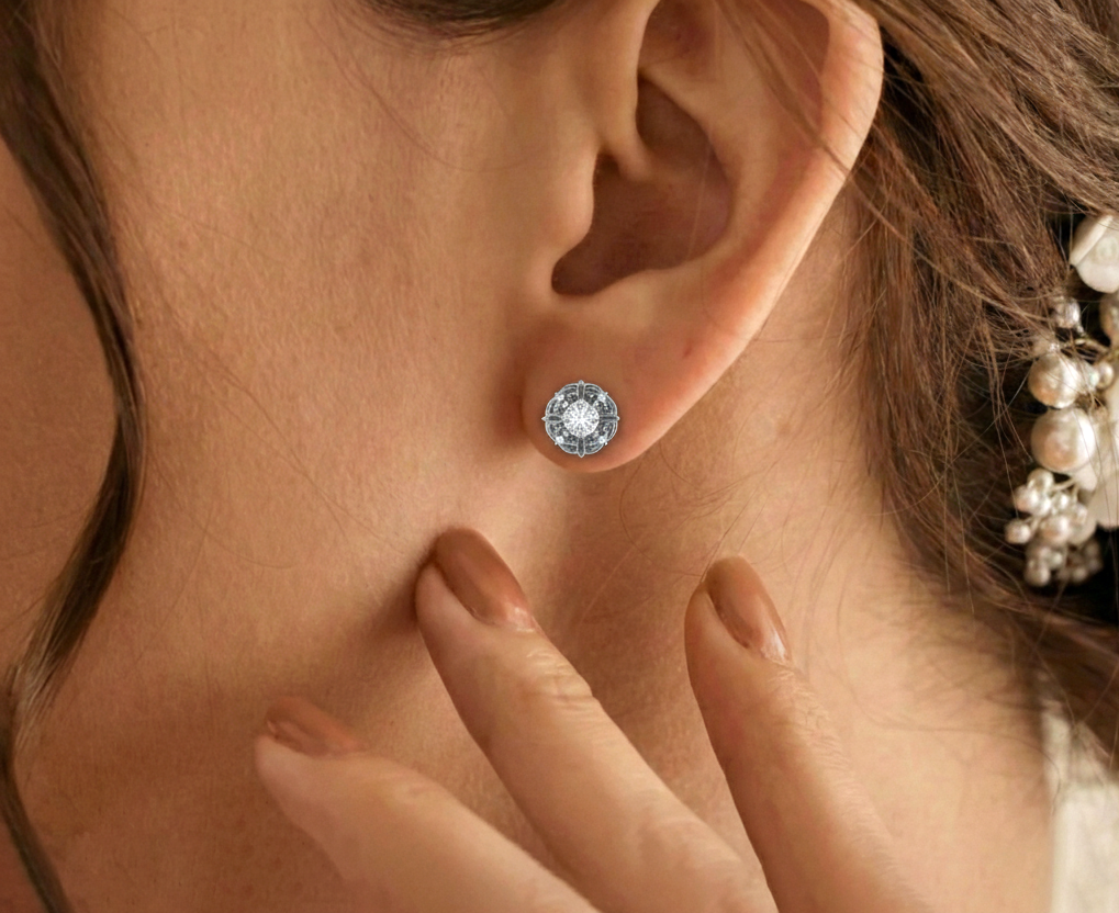 Simulated Diamond Round Halo Stud Earrings in 925 Sterling Silver 5MM 1.30ct