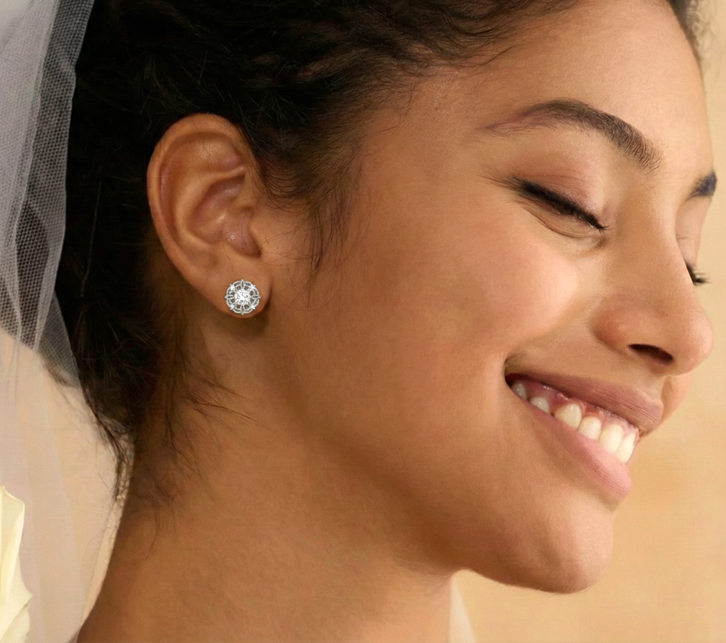 Simulated Diamond Round Halo Stud Earrings in 925 Sterling Silver 5MM 1.30ct