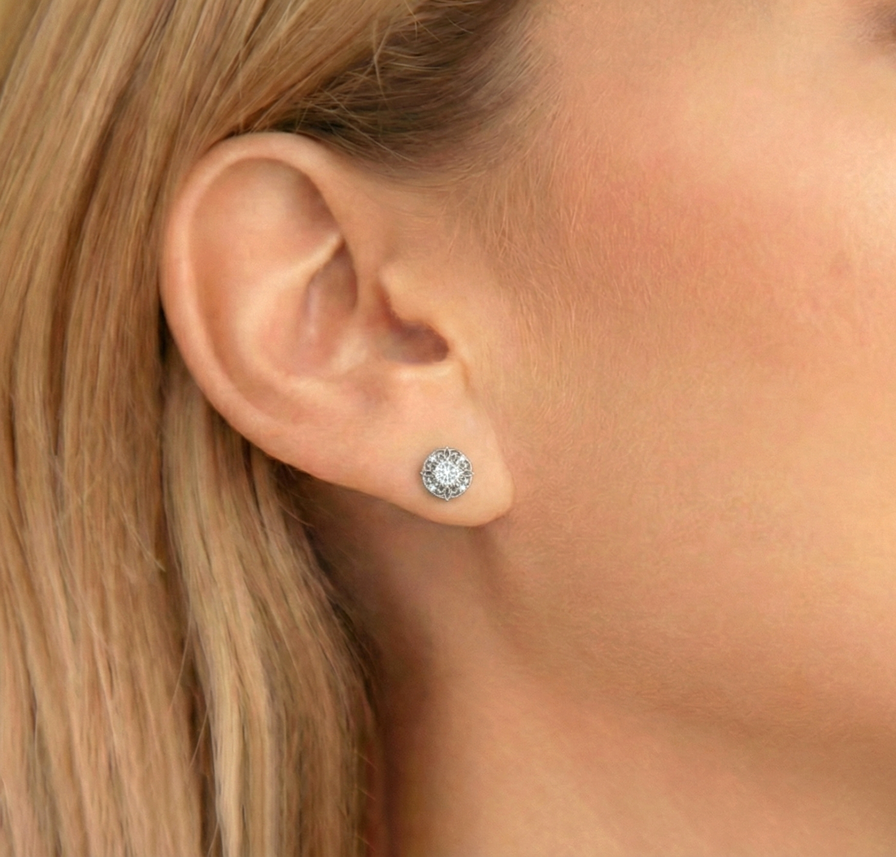 Simulated Diamond Round Halo Stud Earrings in 925 Sterling Silver 5MM 1.30ct