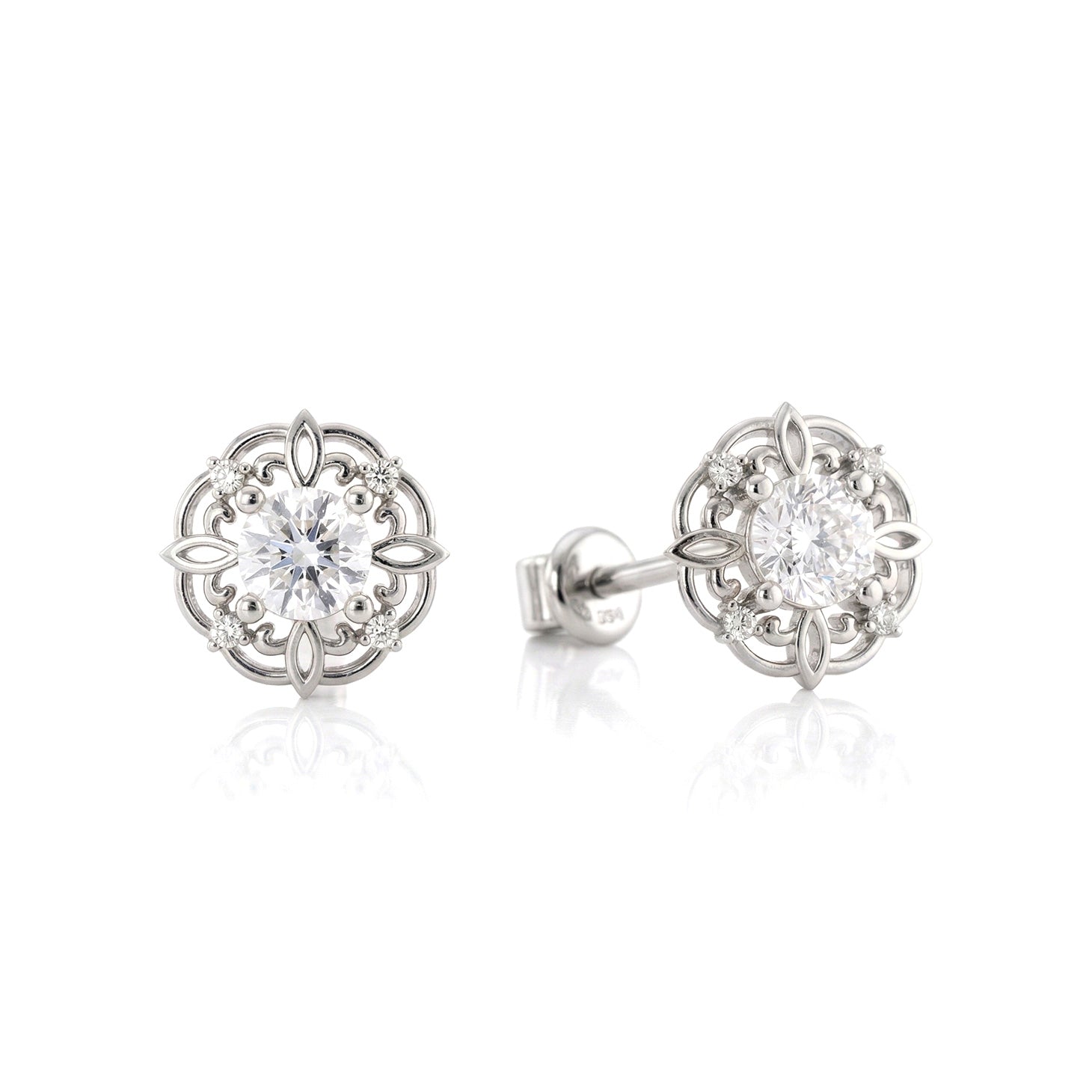 Simulated Diamond Round Halo Stud Earrings in 925 Sterling Silver 5MM 1.30ct