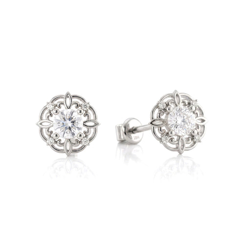 Simulated Diamond Round Halo Stud Earrings in 925 Sterling Silver 5MM 1.30ct