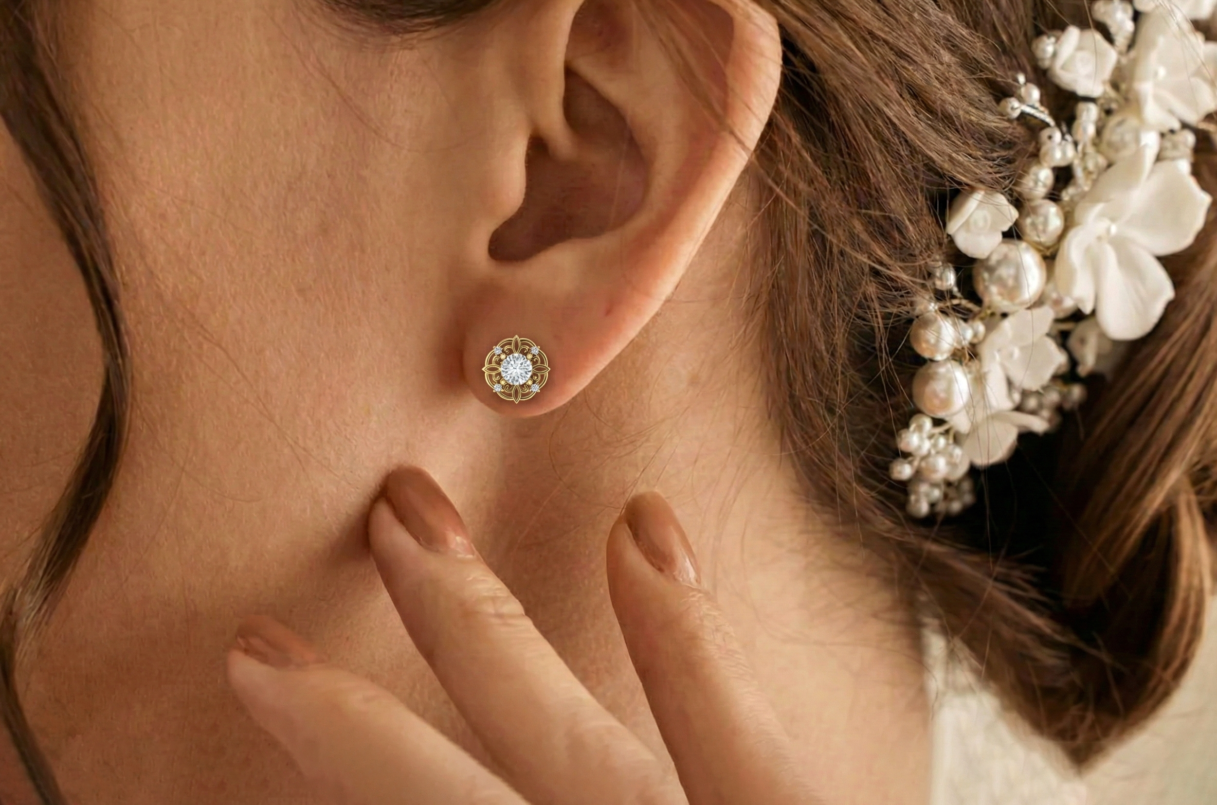 Simulated Diamond Round Halo Stud Earrings in 925 Sterling Silver 5MM 1.30ct