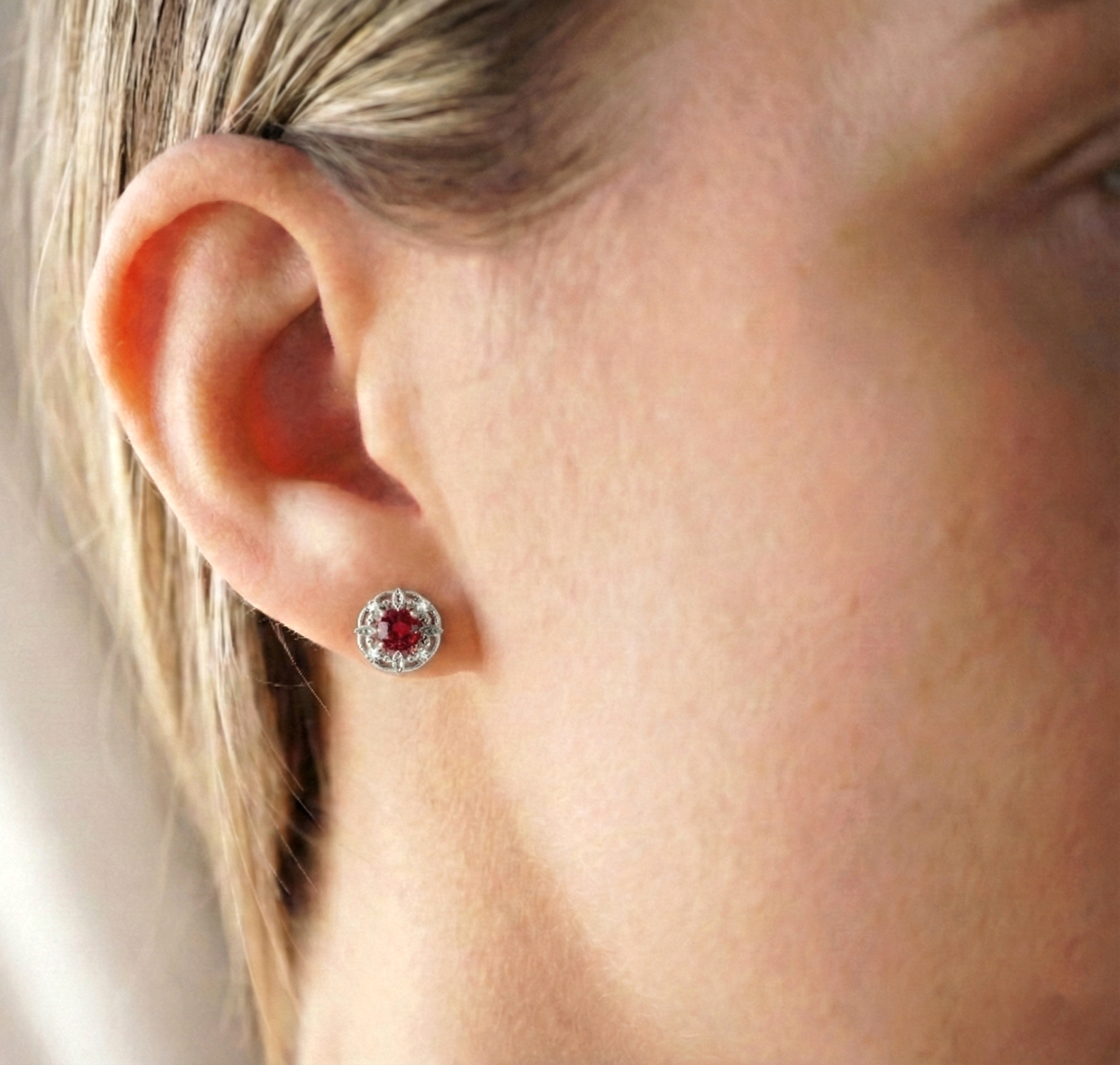 Garnet Round Halo Stud Earrings in 925 Sterling Silver 5MM 1.30ct